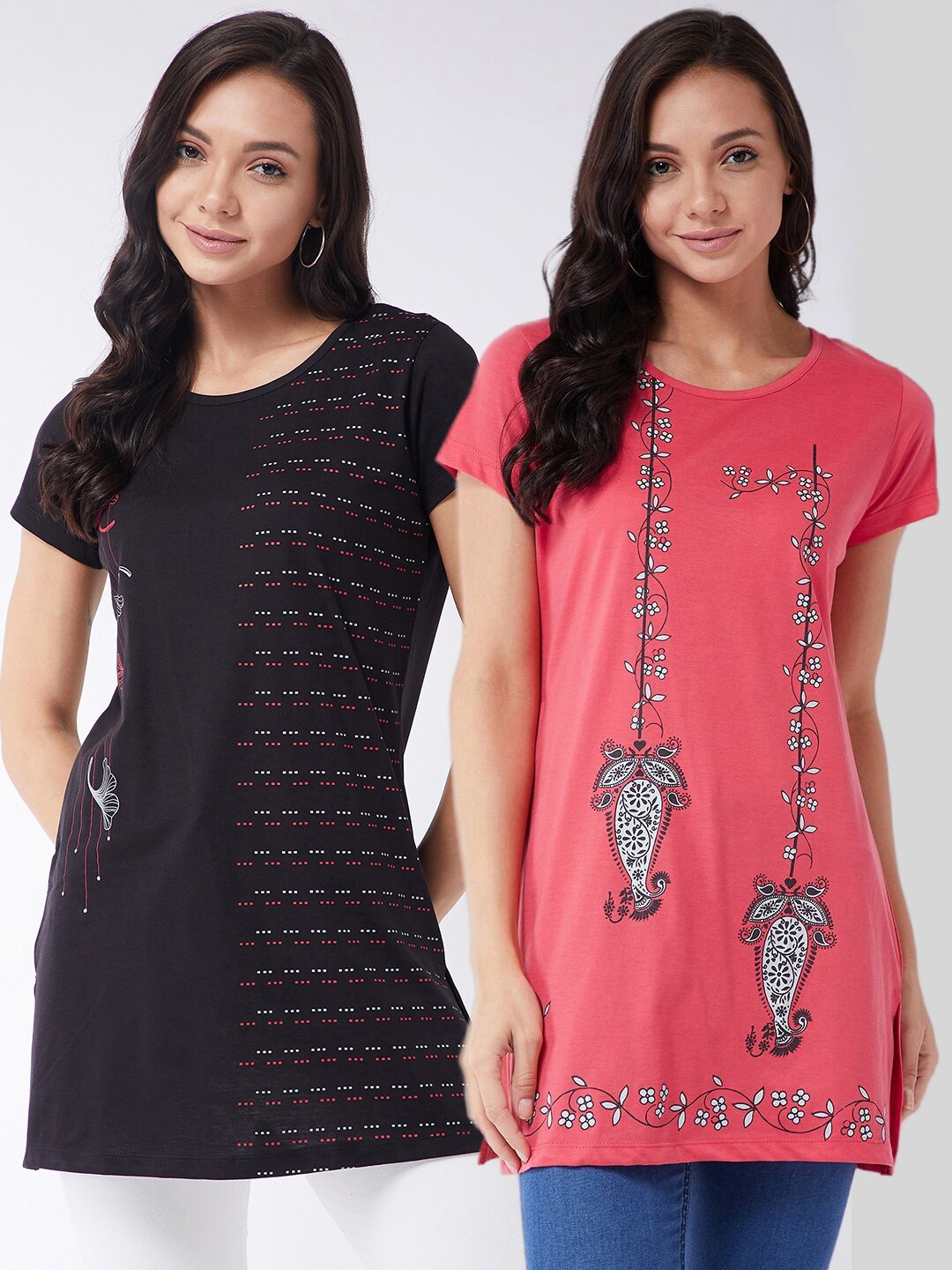 Modeve Women Multicoloured Floral 2 Printed T-shirt, Multi