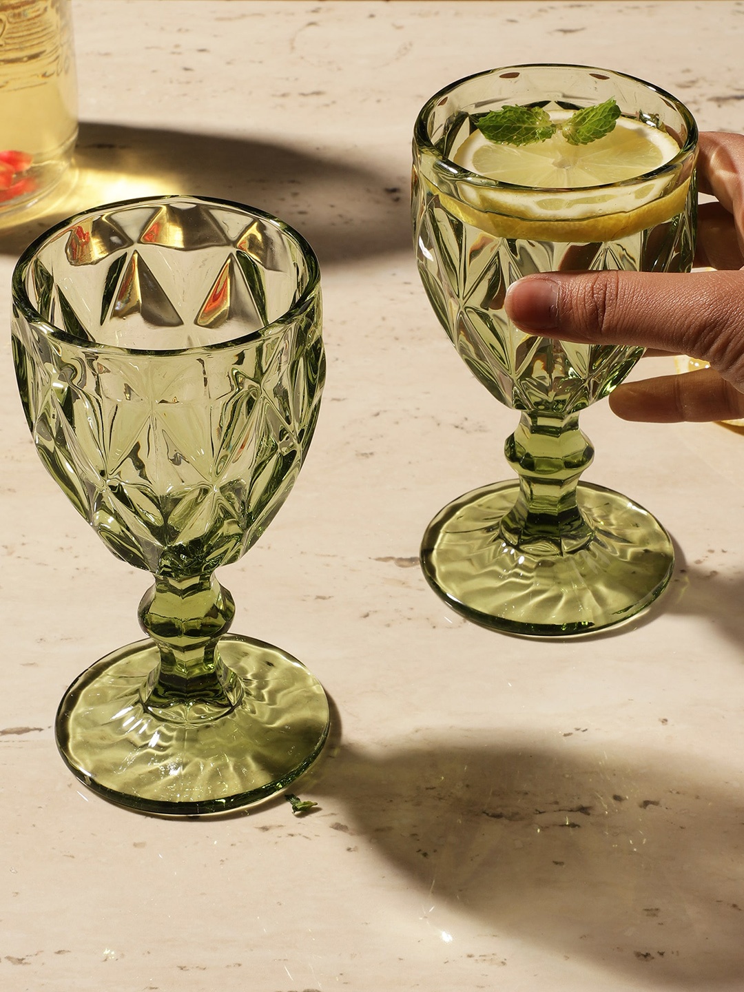 The Decor Mart Green Set Of 2 Textured Dishwasher Safe Tinted Goblet Glass 244 ml Each
The Decor Mart Green Set Of 2 Textured Dishwasher Safe Tinted Goblet Glass 244 ml Each