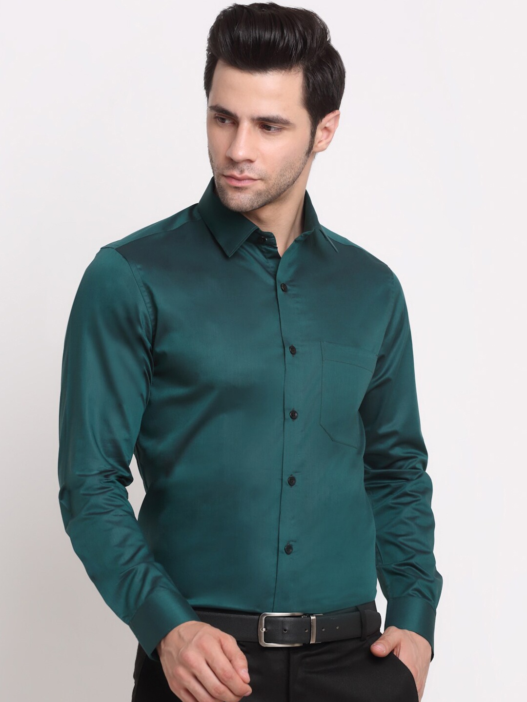 FINNOY Men Green Premium Cotton Formal Shirt