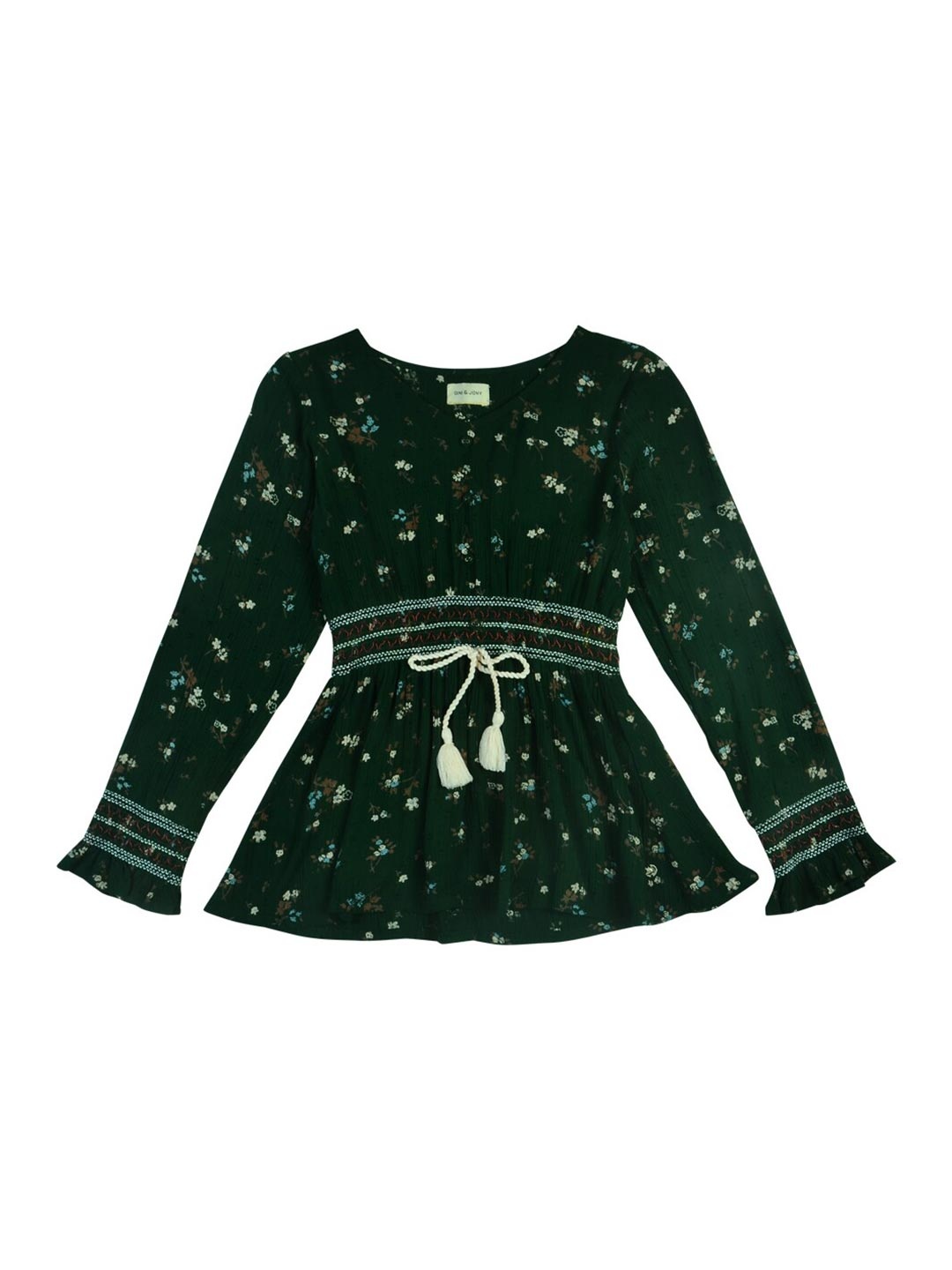Gini and Jony Green Floral Print Empire Top