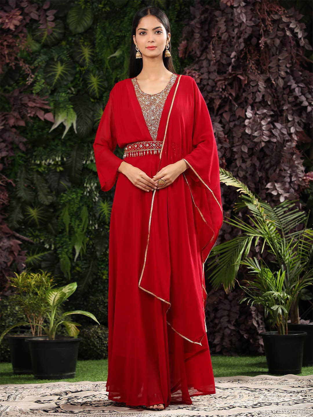 Ziva Fashion Women Maroon Geometric Embroidered Flared Sleeves Georgette Anarkali Kurta
Ziva Fashion Women Maroon Geometric Embroidered Flared Sleeves Georgette Anarkali Kurta