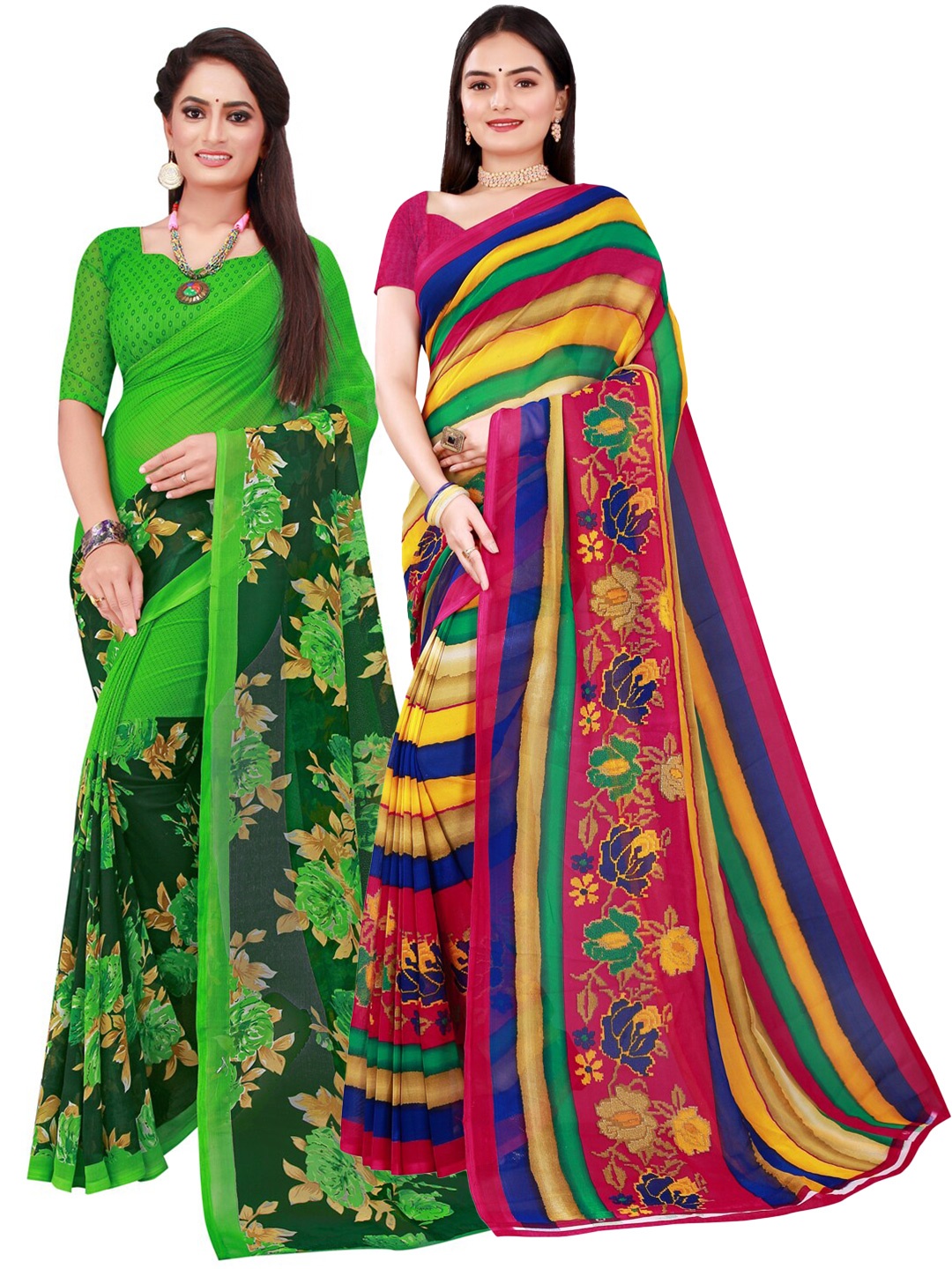 Florence Pack Of 2 Women Beige & Multicolor Pure Georgette Saree With Unstitched Blouse, Green
Florence Pack Of 2 Women Beige & Multicolor Pure Georgette Saree With Unstitched Blouse, Green