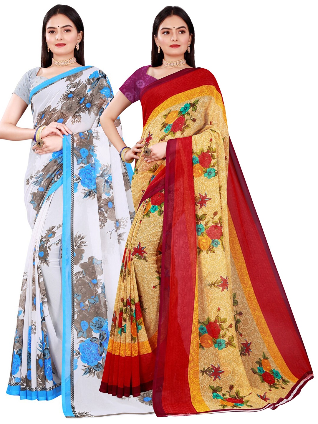 Florence Pack Of 2 Women Beige & White Printed Pure Georgette Saree With Unstitched Blouse
Florence Pack Of 2 Women Beige & White Printed Pure Georgette Saree With Unstitched Blouse