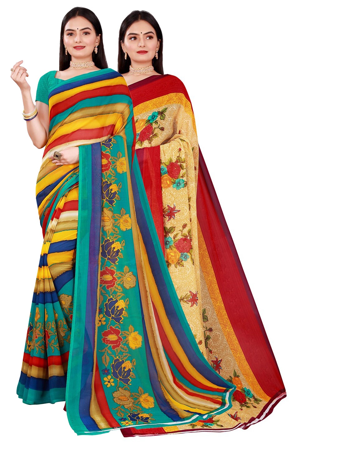 KALINI Pack Of 2 Women Beige & Multicolor Pure Georgette Saree With Unstitched Blouse
KALINI Pack Of 2 Women Beige & Multicolor Pure Georgette Saree With Unstitched Blouse