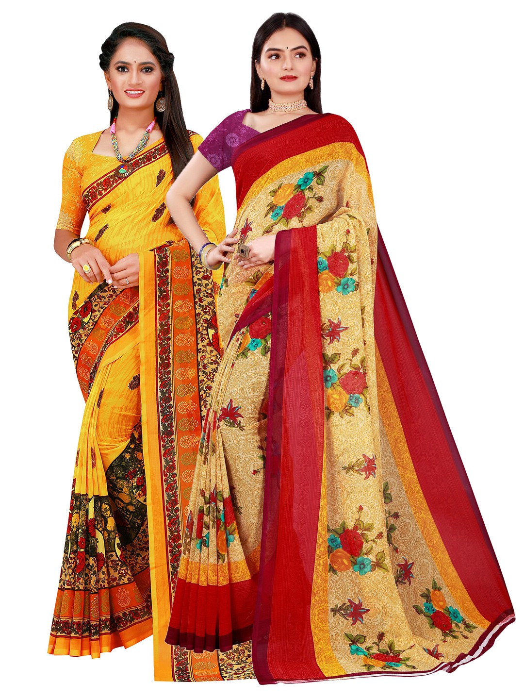KALINI Pack Of 2 Women Beige & Yellow Printed Pure Georgette Saree With Unstitched Blouse
KALINI Pack Of 2 Women Beige & Yellow Printed Pure Georgette Saree With Unstitched Blouse