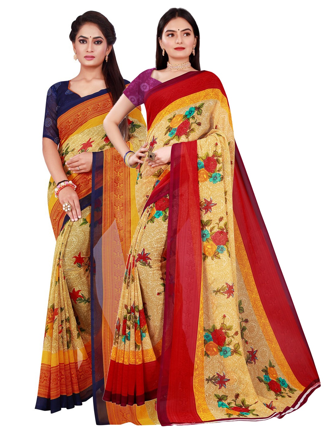 KALINI Pack Of 2 Women Beige Floral Printed Pure Georgette Saree With Unstitched Blouse
KALINI Pack Of 2 Women Beige Floral Printed Pure Georgette Saree With Unstitched Blouse