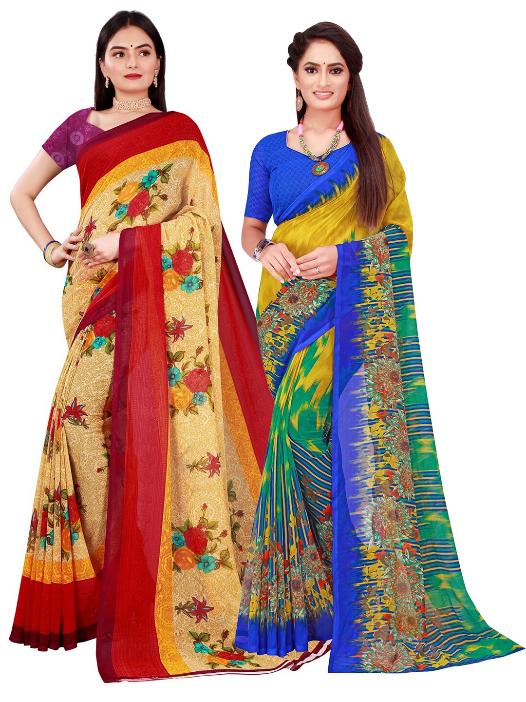 KALINI Pack Of 2 Women Beige & Yellow Printed Pure Georgette Saree With Unstitched Blouse
KALINI Pack Of 2 Women Beige & Yellow Printed Pure Georgette Saree With Unstitched Blouse