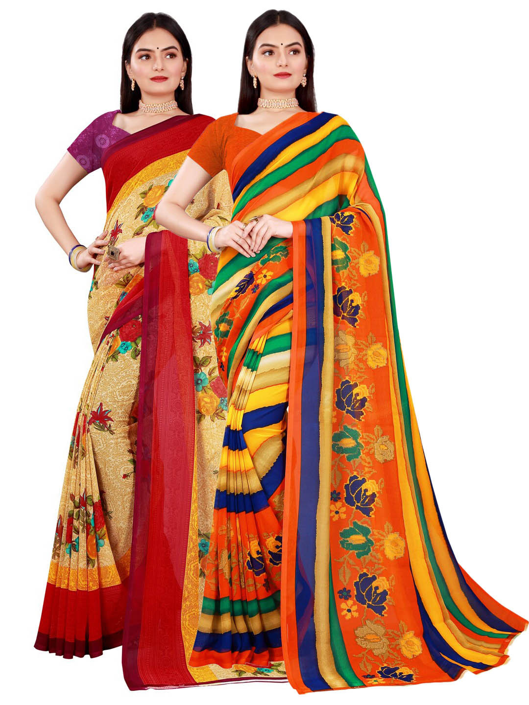 KALINI Pack Of 2 Women Beige & Multicolor Pure Georgette Saree With Unstitched Blouse 
KALINI Pack Of 2 Women Beige & Multicolor Pure Georgette Saree With Unstitched Blouse
