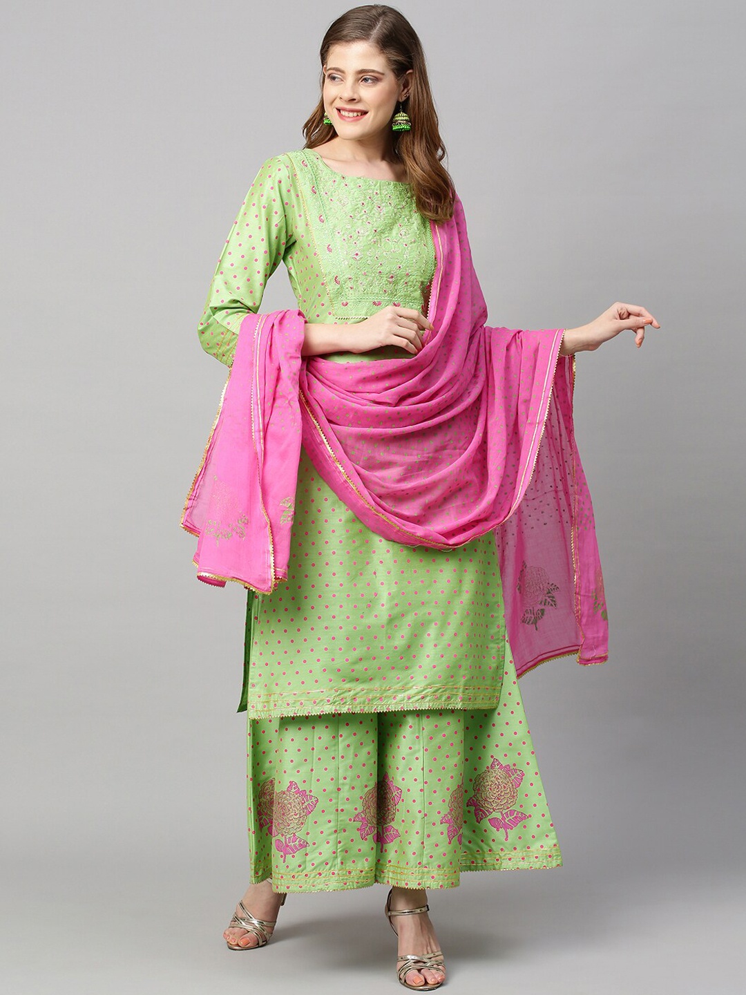 FASHOR Women Green Ethnic Motifs Yoke Design Thread Work Pure Cotton Kurta with Palazzos & With Dupatta
FASHOR Women Green Ethnic Motifs Yoke Design Thread Work Pure Cotton Kurta with Palazzos & With Dupatta
