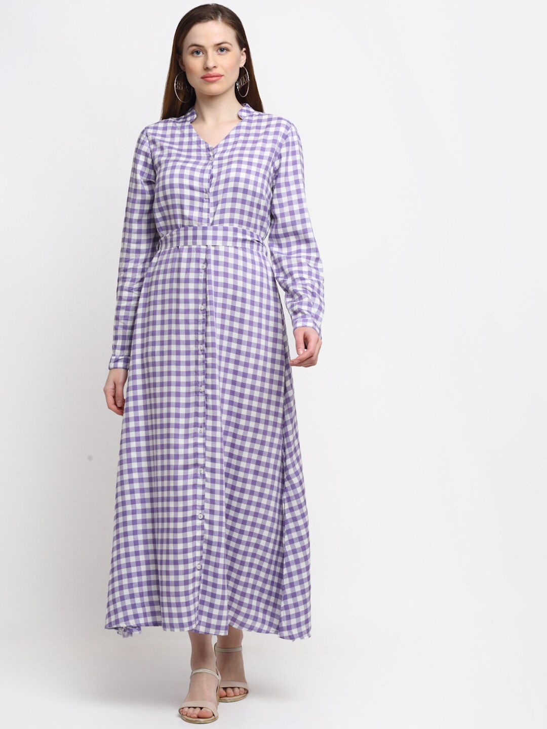 SiaVira Purple Checked Maxi Dress