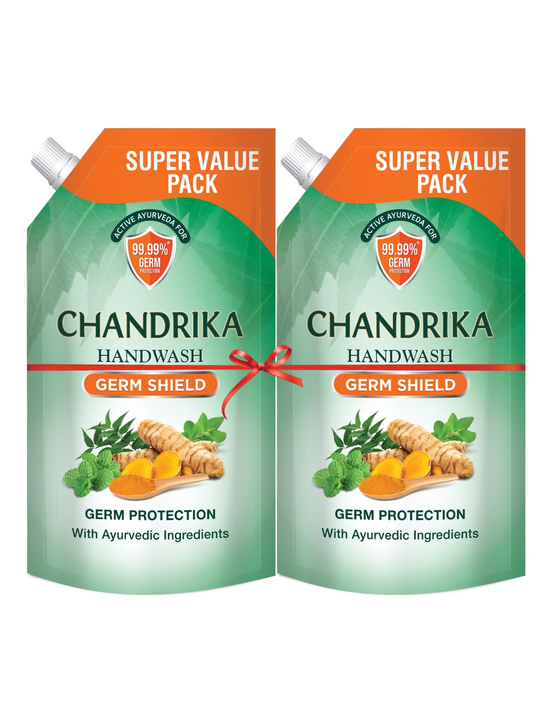 CHANDRIKA Set of 2 Germ Shield Hand Wash Pouch with Ayurvedic Ingredients - 750ml each, Green
CHANDRIKA Set of 2 Germ Shield Hand Wash Pouch with Ayurvedic Ingredients - 750ml each, Green