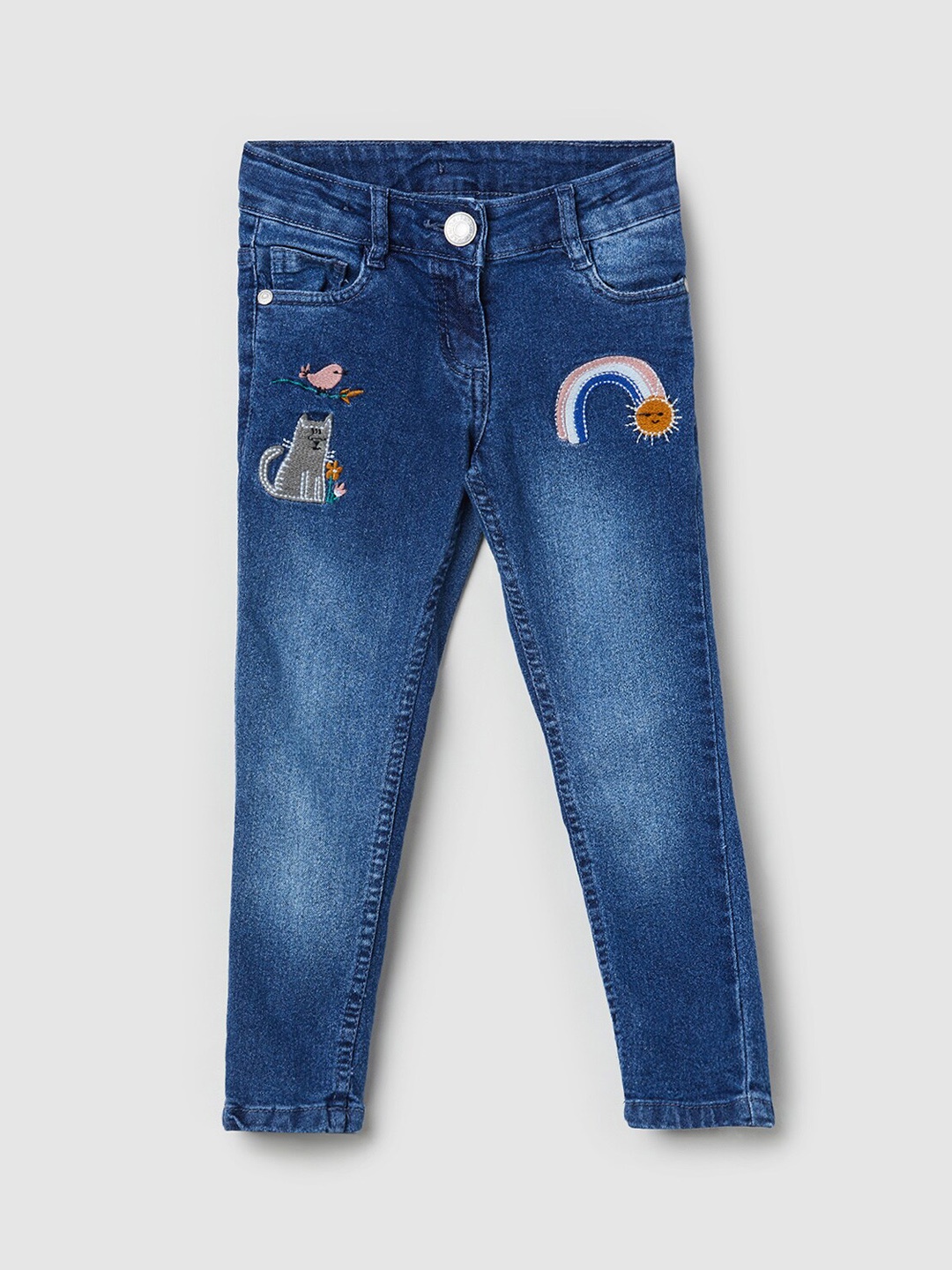 max Girls Blue Low Distress Light Fade Jeans