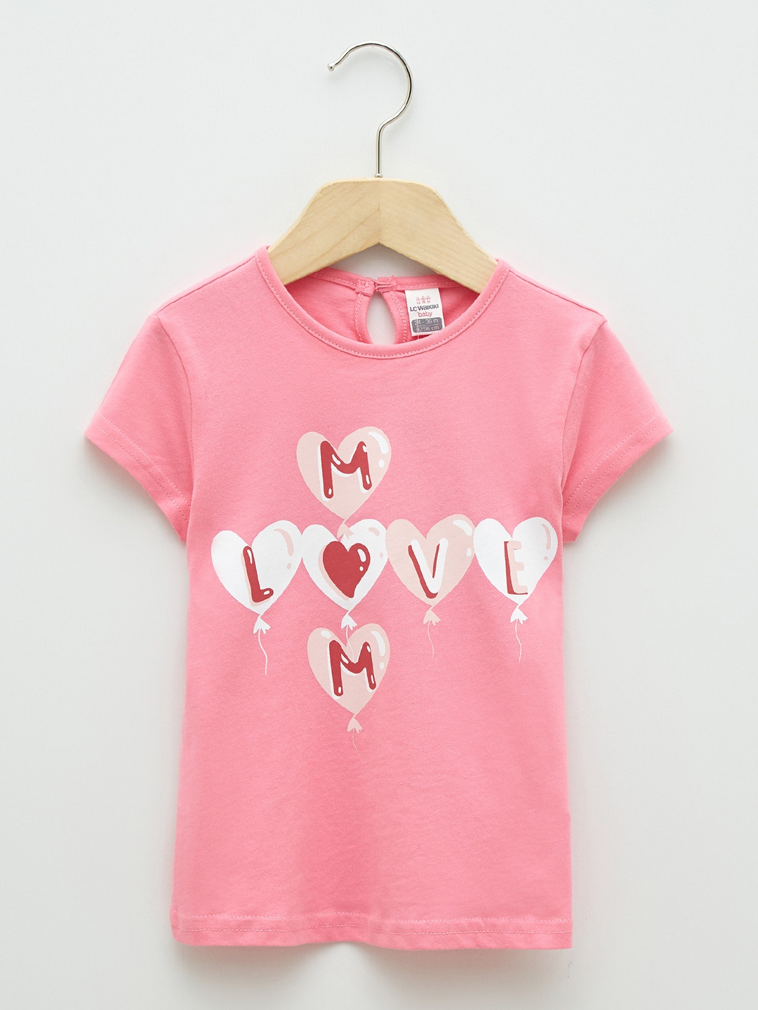 LC Waikiki Girls Peach-Coloured & White Typography Printed Pure Cotton T-shirt