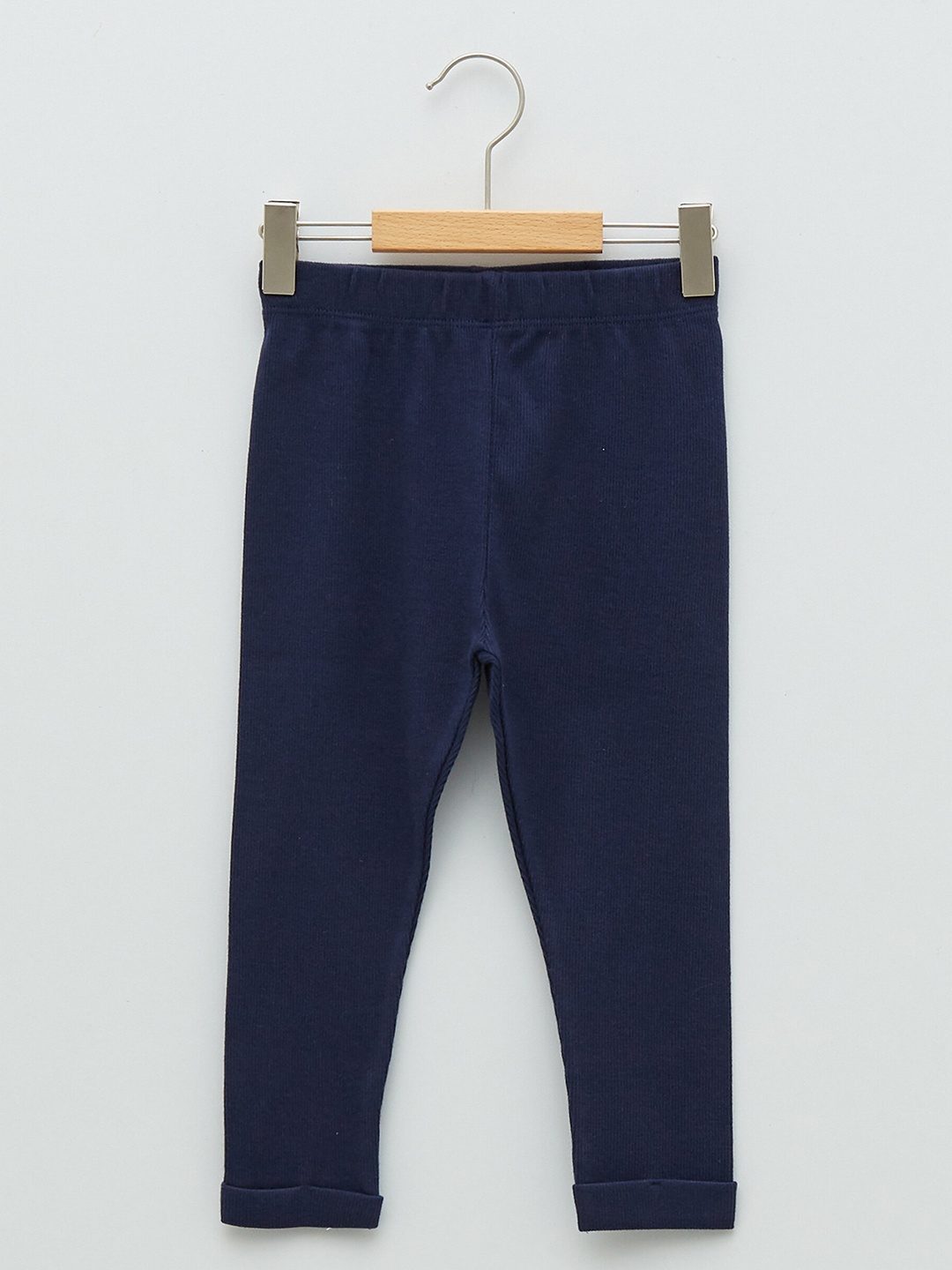 LC Waikiki Girls Navy Blue Ribbed Solid Stretchable Leggings