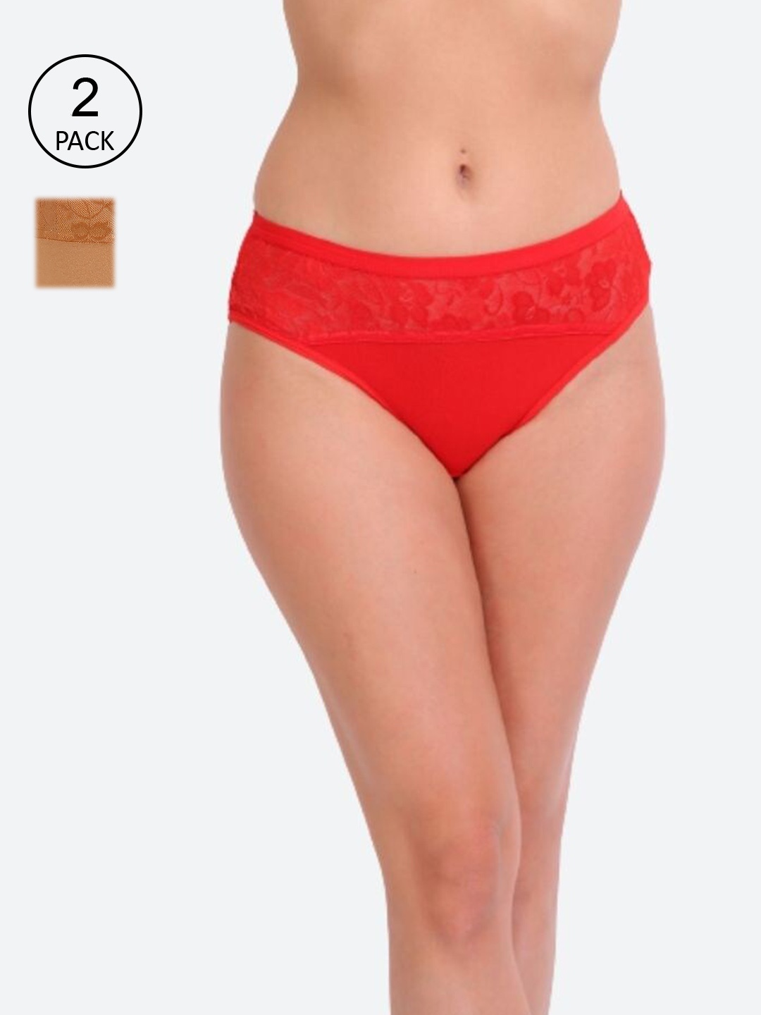 Innocence Women Pack Of 2 Solid Cotton Hipster Briefs, Red