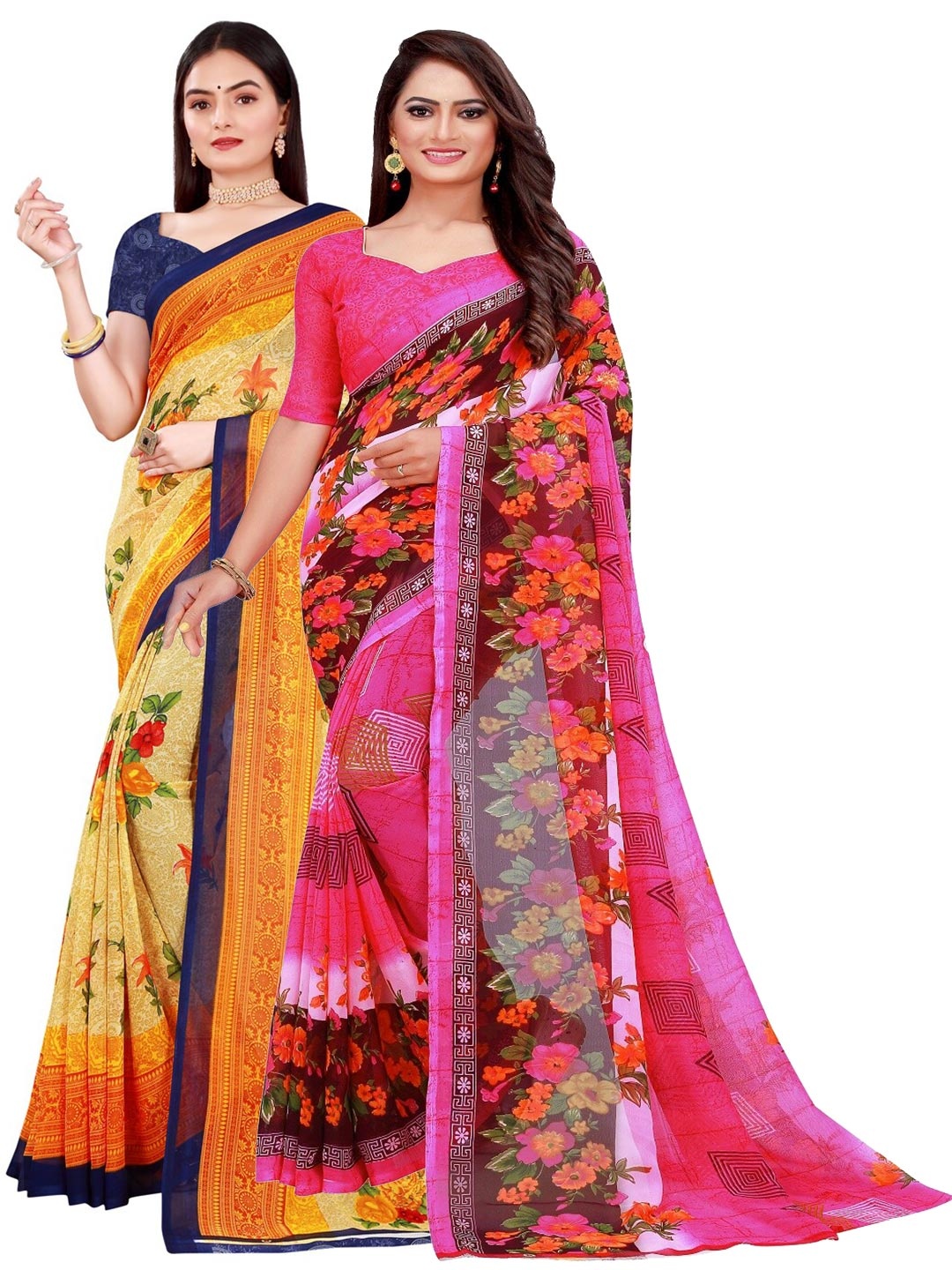 Florence Pack Of 2 Women Yellow & Pink Printed Pure Georgette Saree With Unstitched Blouse
Florence Pack Of 2 Women Yellow & Pink Printed Pure Georgette Saree With Unstitched Blouse