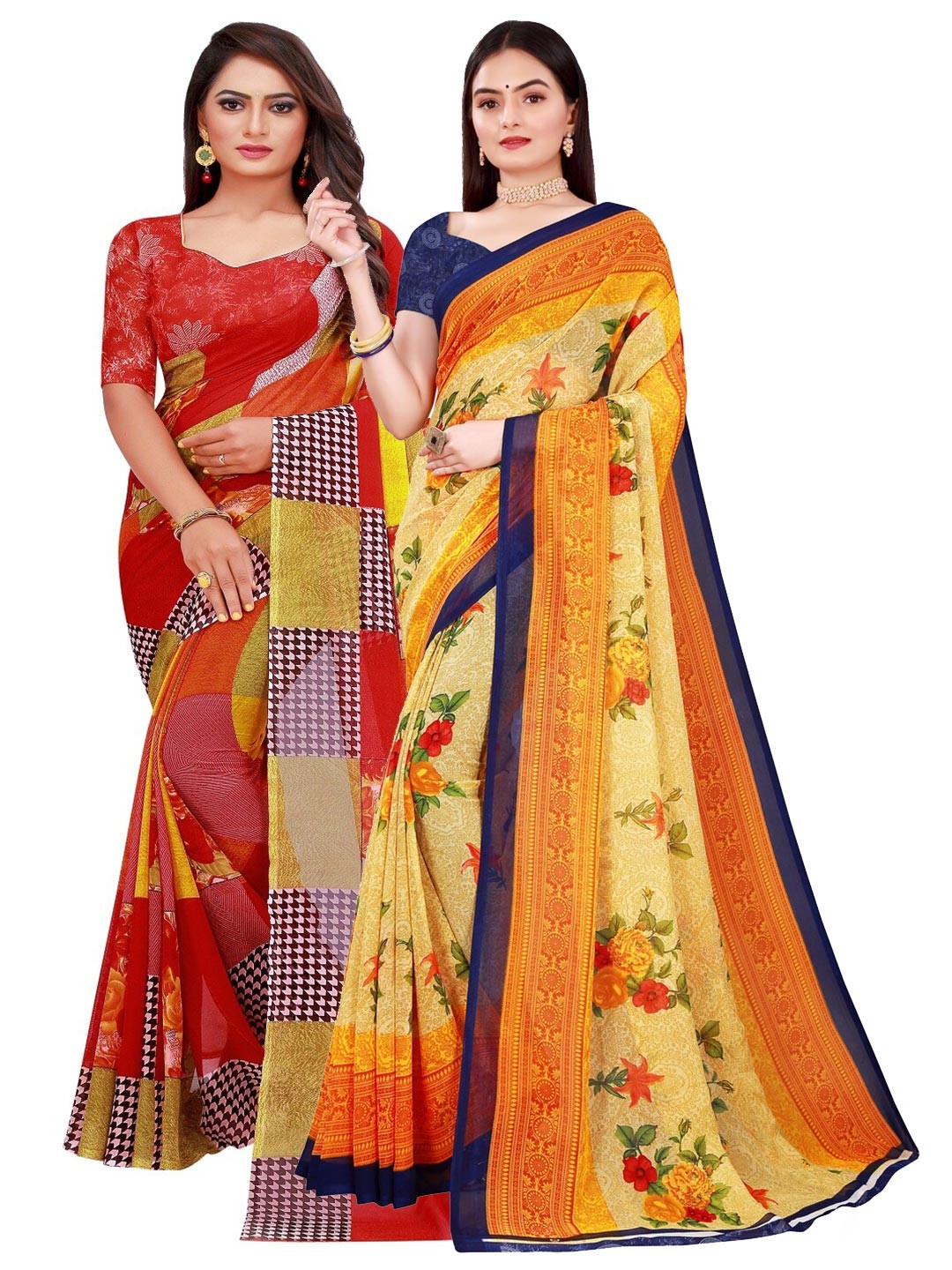 Florence Pack Of 2 Women Yellow & Red Printed Pure Georgette Saree With Unstitched Blouse
Florence Pack Of 2 Women Yellow & Red Printed Pure Georgette Saree With Unstitched Blouse