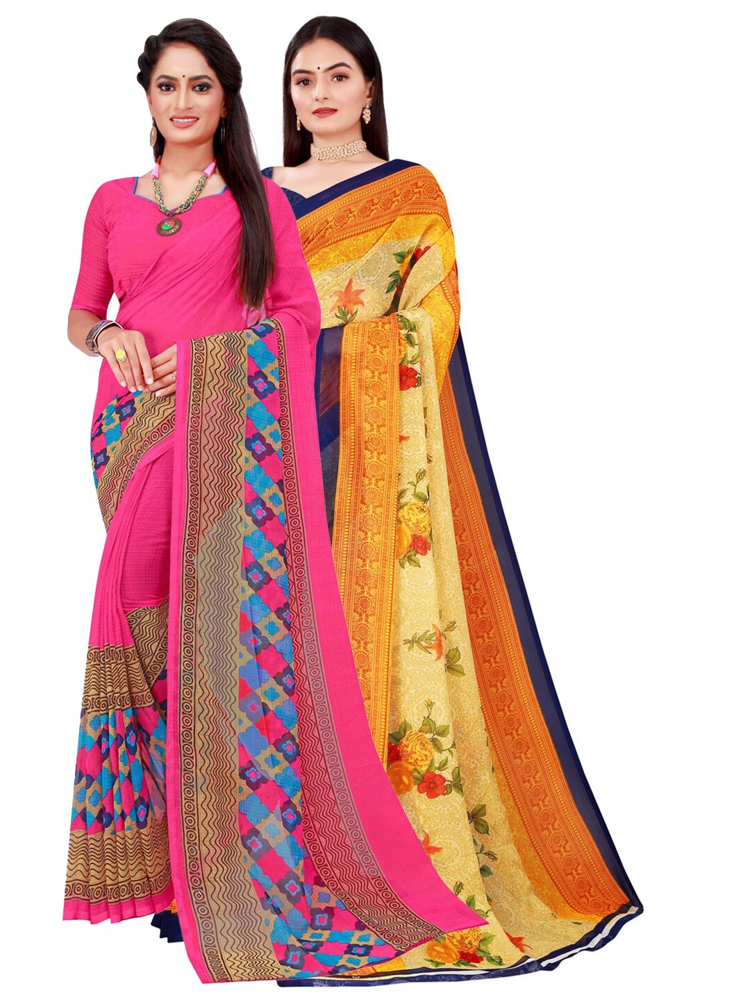 Florence Pack Of 2 Women Yellow & Pink Printed Pure Georgette Saree With Unstitched Blouse
Florence Pack Of 2 Women Yellow & Pink Printed Pure Georgette Saree With Unstitched Blouse