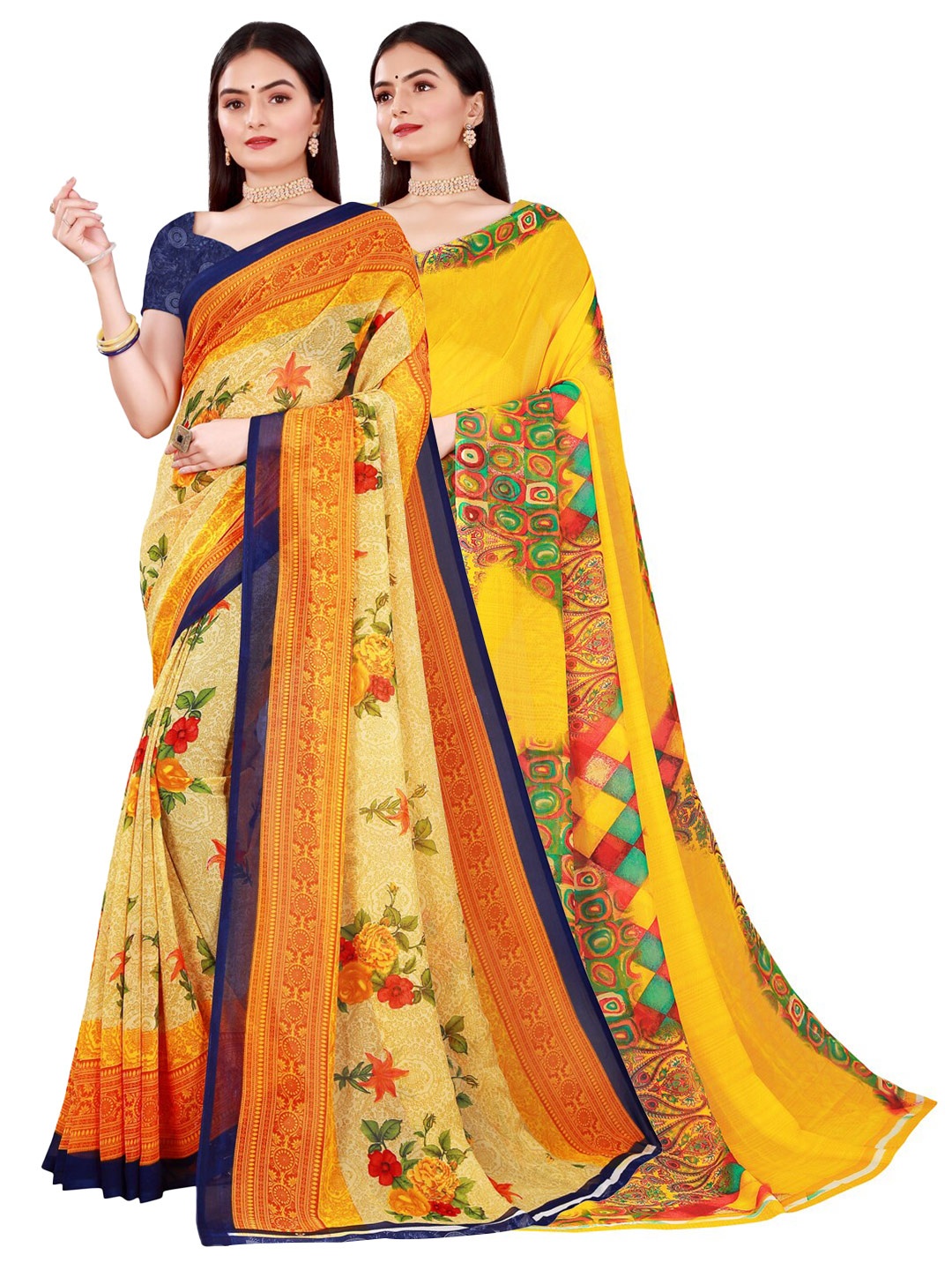 Florence Pack Of 2 Women Yellow Printed Pure Georgette Saree With Unstitched Blouse
Florence Pack Of 2 Women Yellow Printed Pure Georgette Saree With Unstitched Blouse
