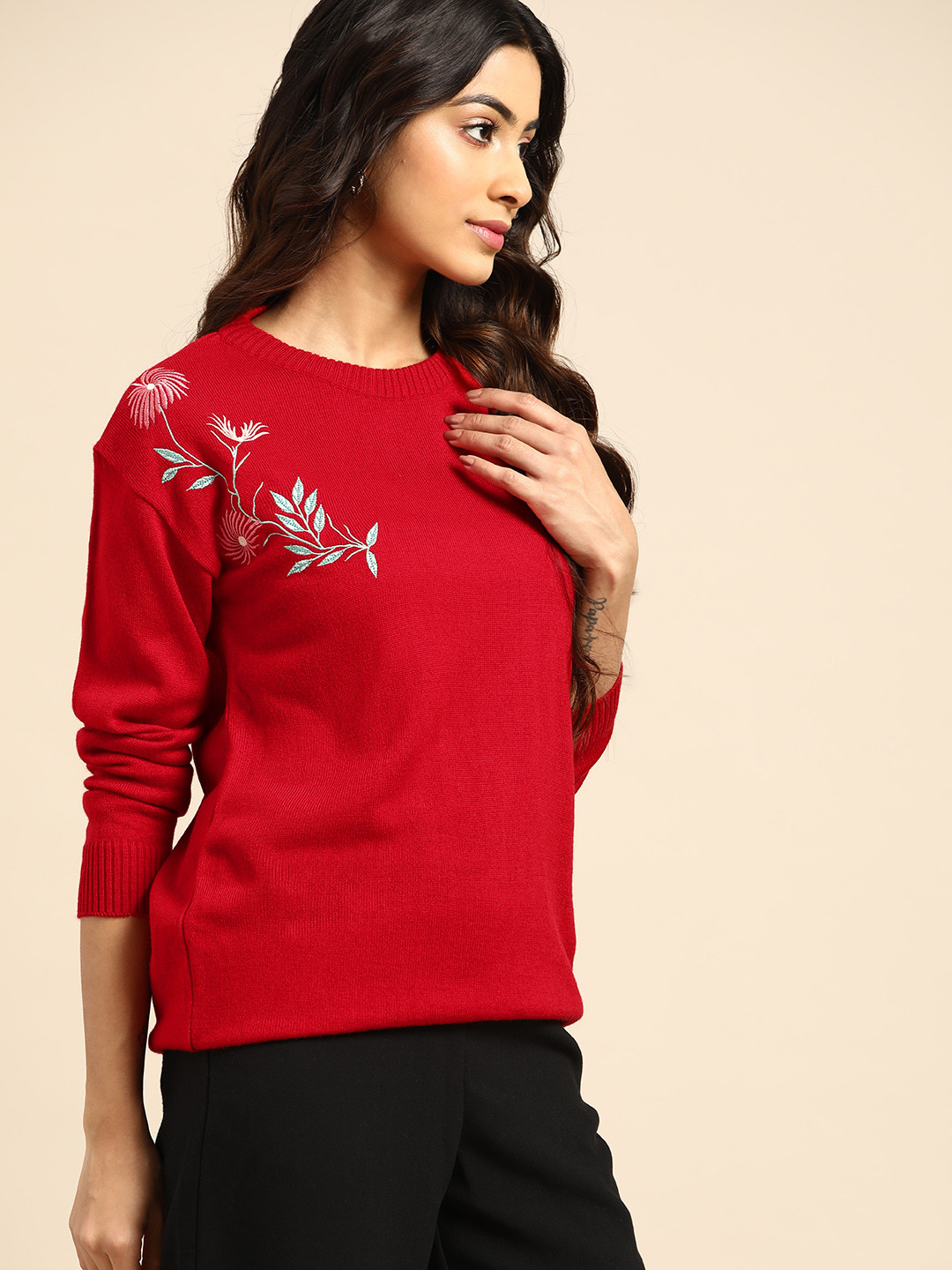 all about you Women Red Floral Pullover with Embroidered Detail 
all about you Women Red Floral Pullover with Embroidered Detail