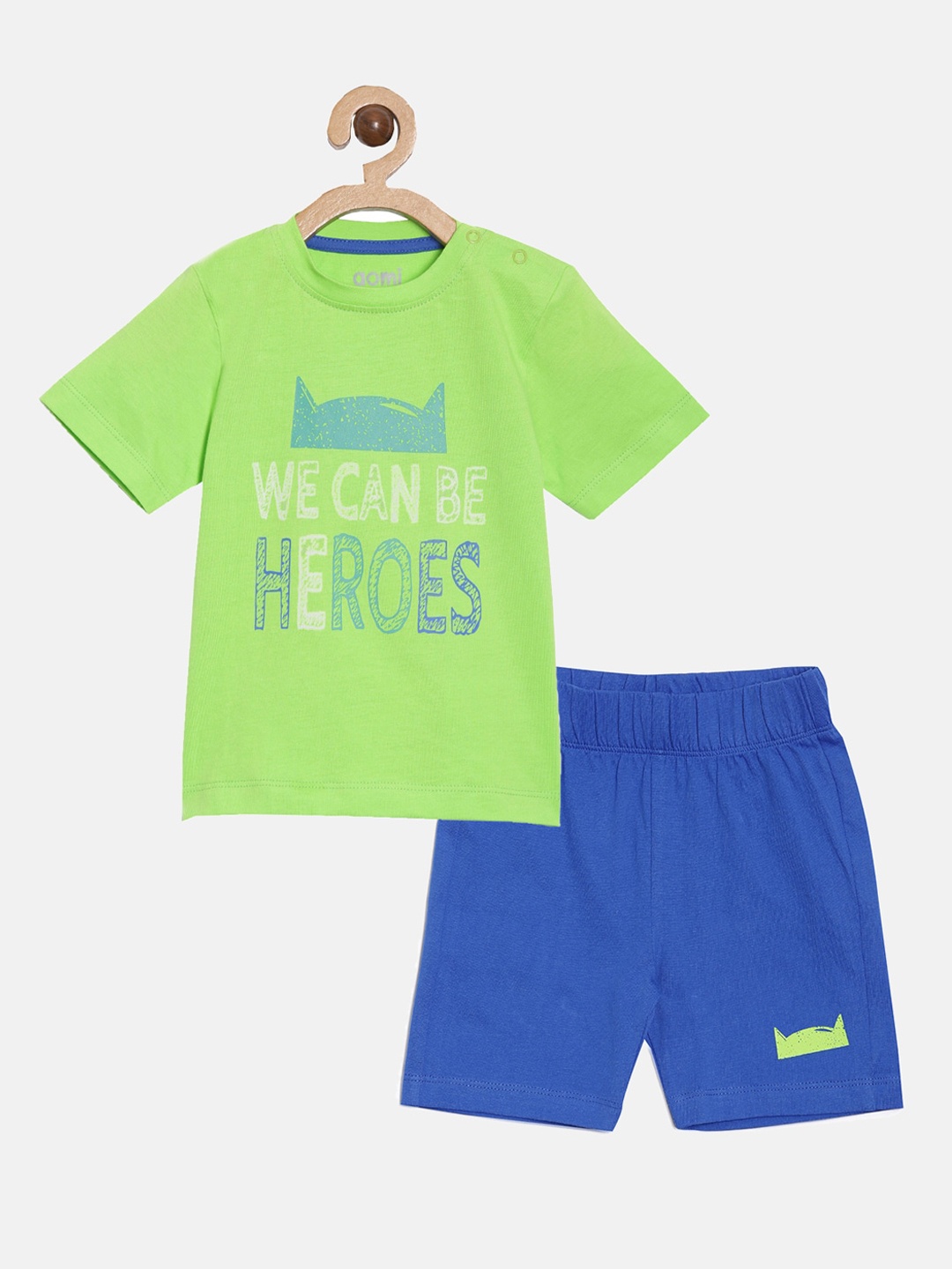 Aomi Boys Green & Blue Printed T-shirt with Shorts