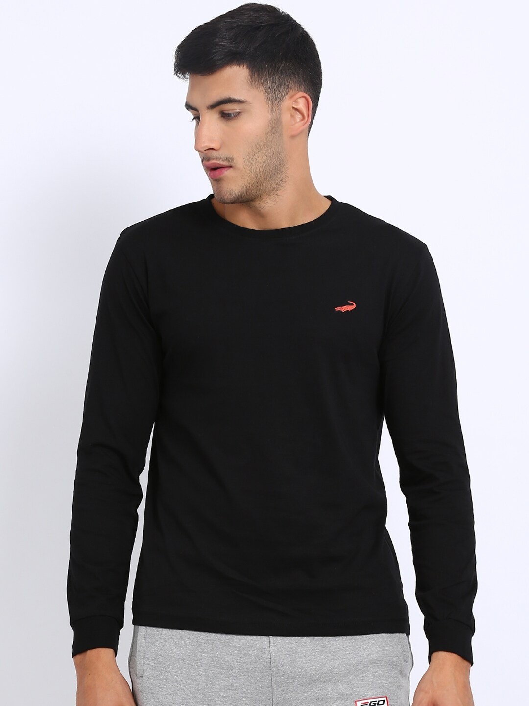 Crocodile Men Black Solid Cotton T-shirt