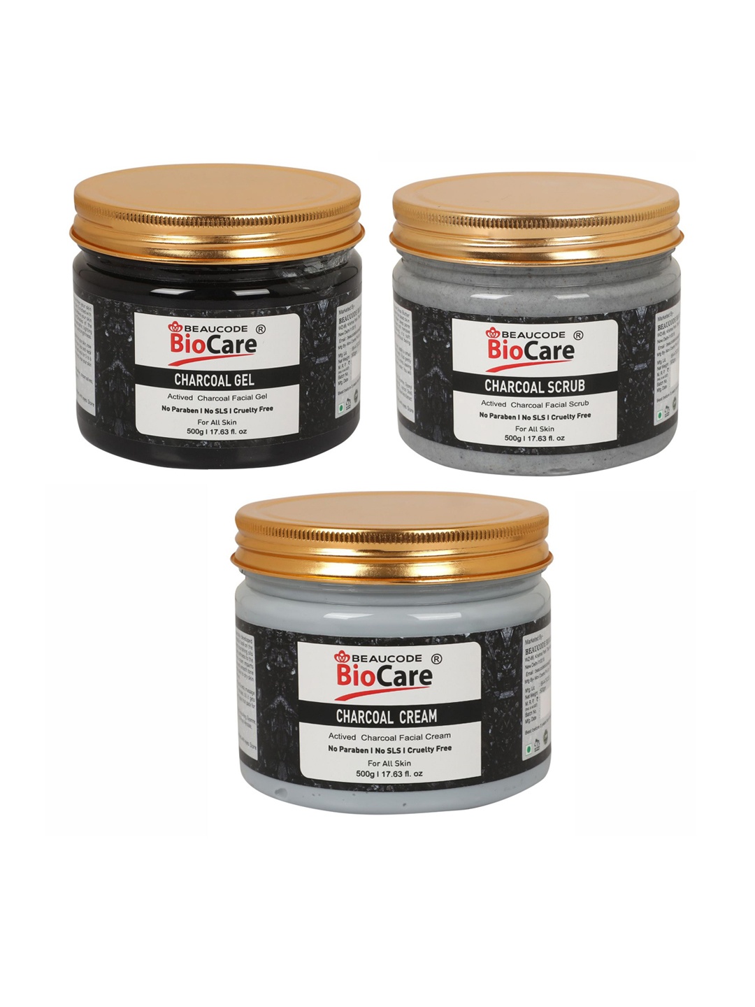 BEAUCODE BIOCARE Set of Charcoal Face & Body Mask - Scrub - Cream - 500 g each, Black
BEAUCODE BIOCARE Set of Charcoal Face & Body Mask - Scrub - Cream - 500 g each, Black