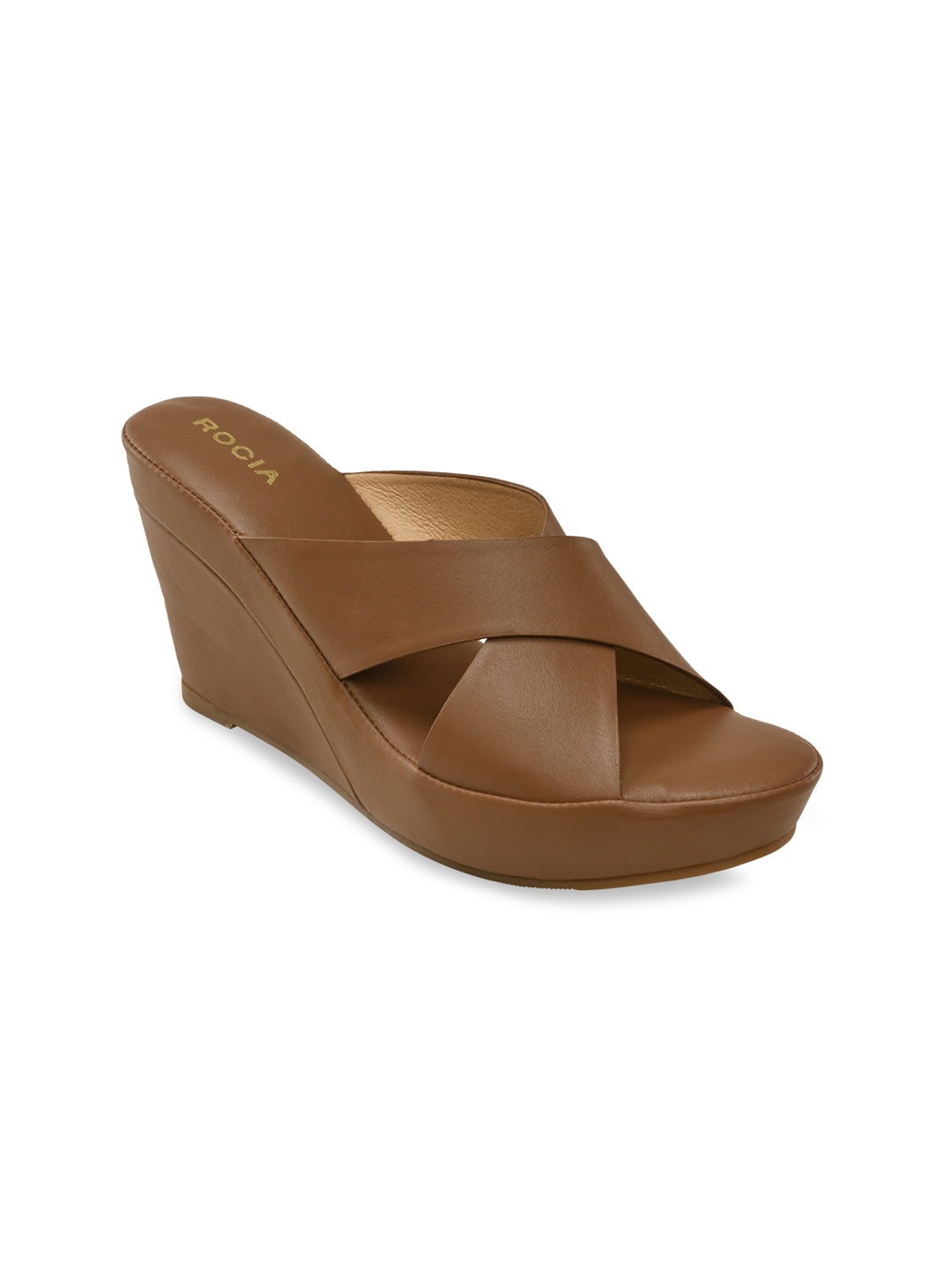 Rocia Women Brown Casual Cross Strap Wedges