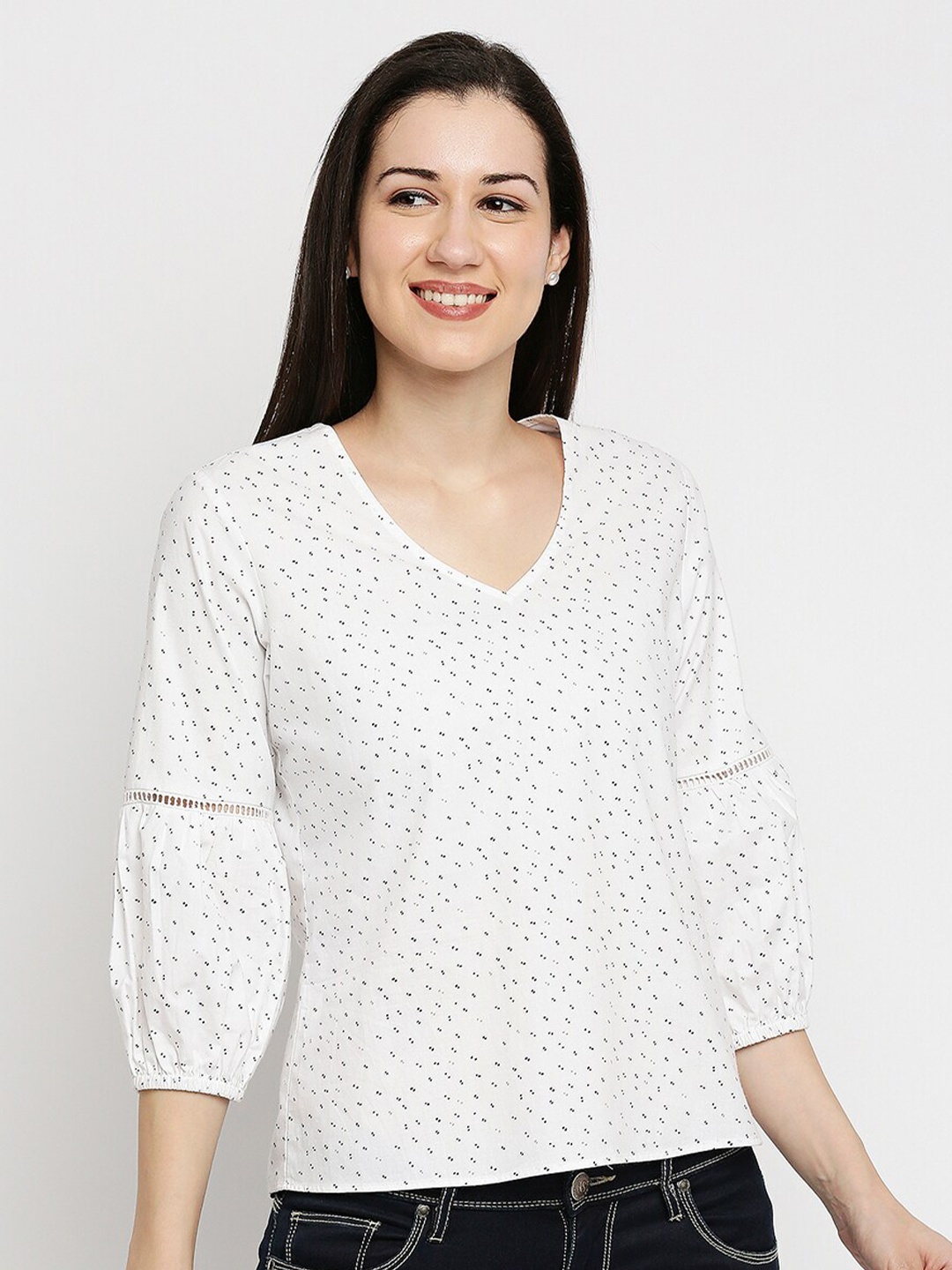 ZINNIA White Geometric Print Top