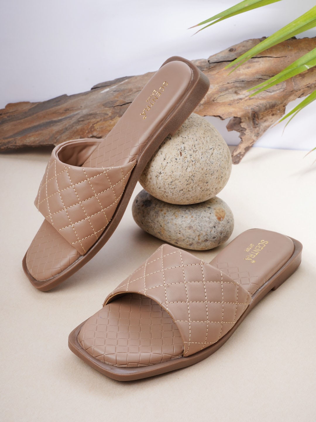 SCENTRA Women Brown Open Toe Flats