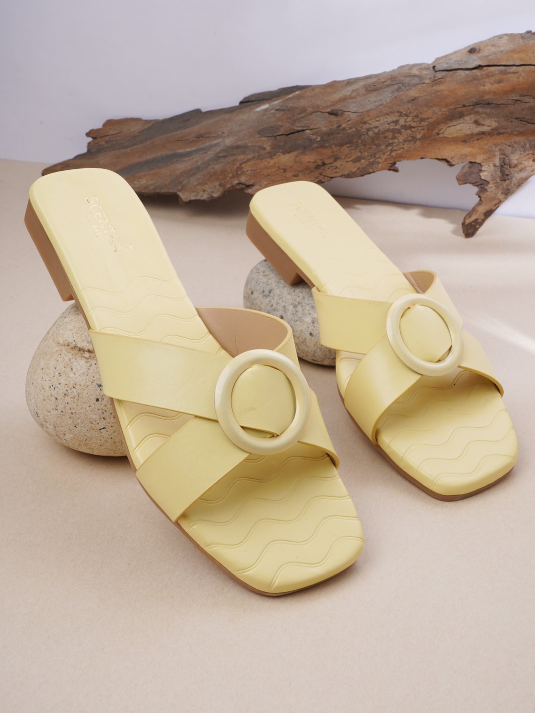SCENTRA Women Yellow Solid Open Toe Flats