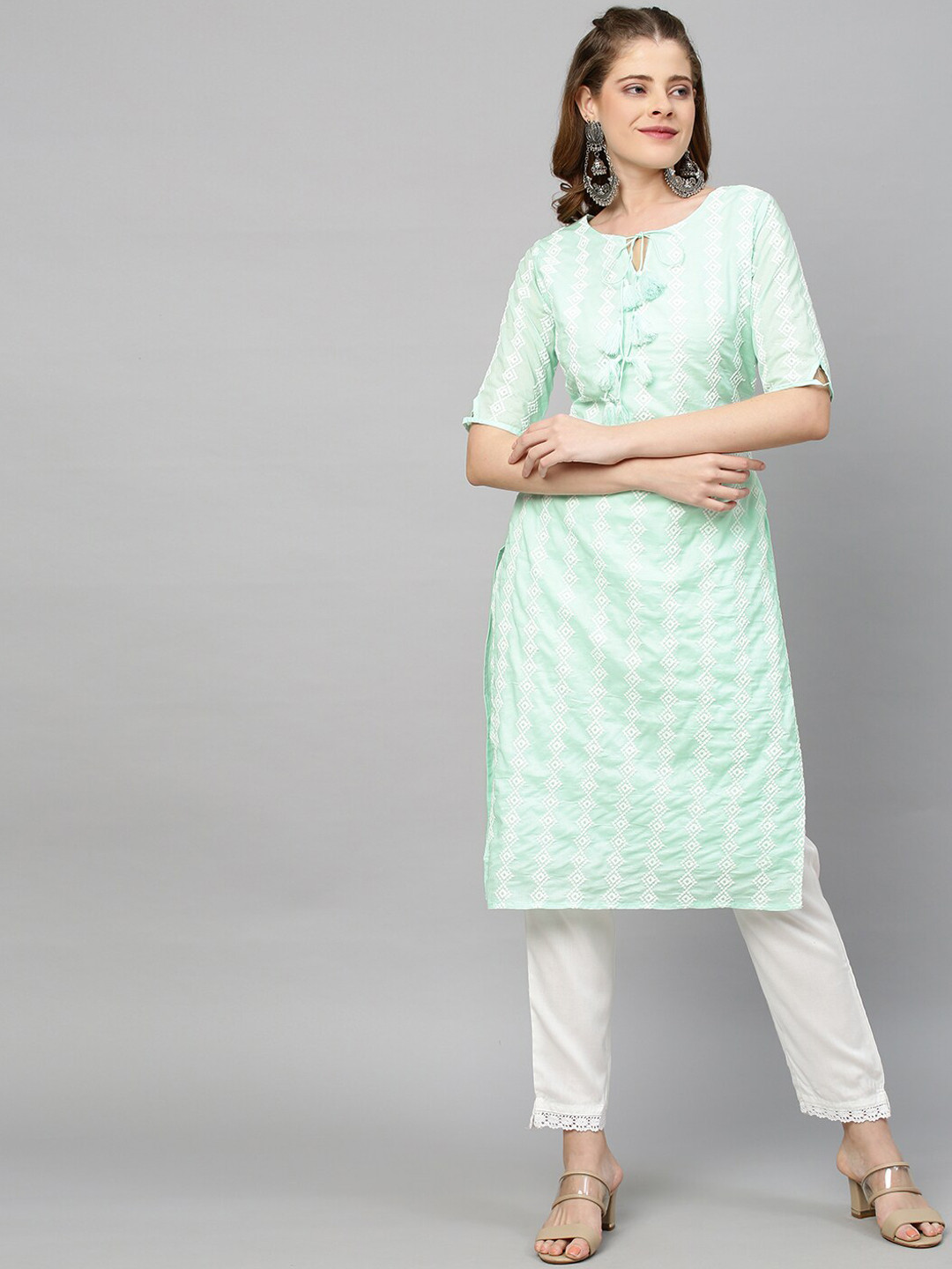 FASHOR Women Green Printed Keyhole Neck Kurta
FASHOR Women Green Printed Keyhole Neck Kurta