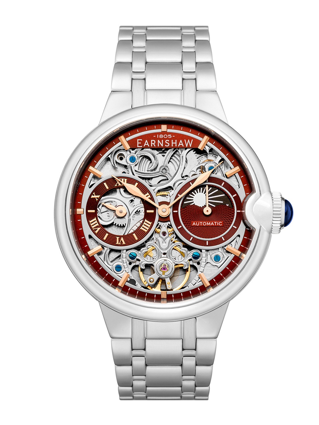 EARNSHAW Men Red Brass Embellished Dial & Silver Toned Stainless Steel Bracelet Style Straps Analogue Watch
EARNSHAW Men Red Brass Embellished Dial & Silver Toned Stainless Steel Bracelet Style Straps Analogue Watch