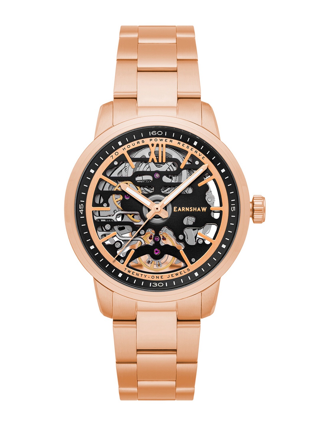 EARNSHAW Men Black Brass Embellished Dial & Rose Gold Toned Stainless Steel Bracelet Style Straps Analogue Watch
EARNSHAW Men Black Brass Embellished Dial & Rose Gold Toned Stainless Steel Bracelet Style Straps Analogue Watch