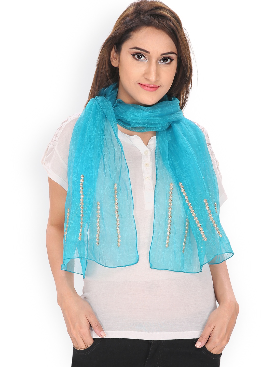 Anekaant Blue Embellished Scarf