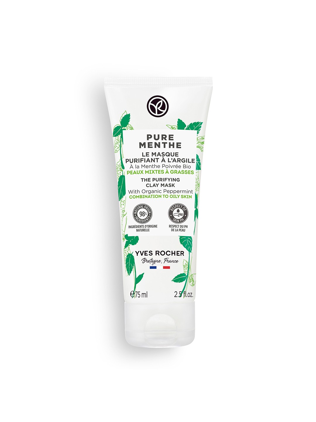 YVES ROCHER Pure Menthe The Purifying Clay Mask with Organic Peppermint - 75 ml, White
YVES ROCHER Pure Menthe The Purifying Clay Mask with Organic Peppermint - 75 ml, White