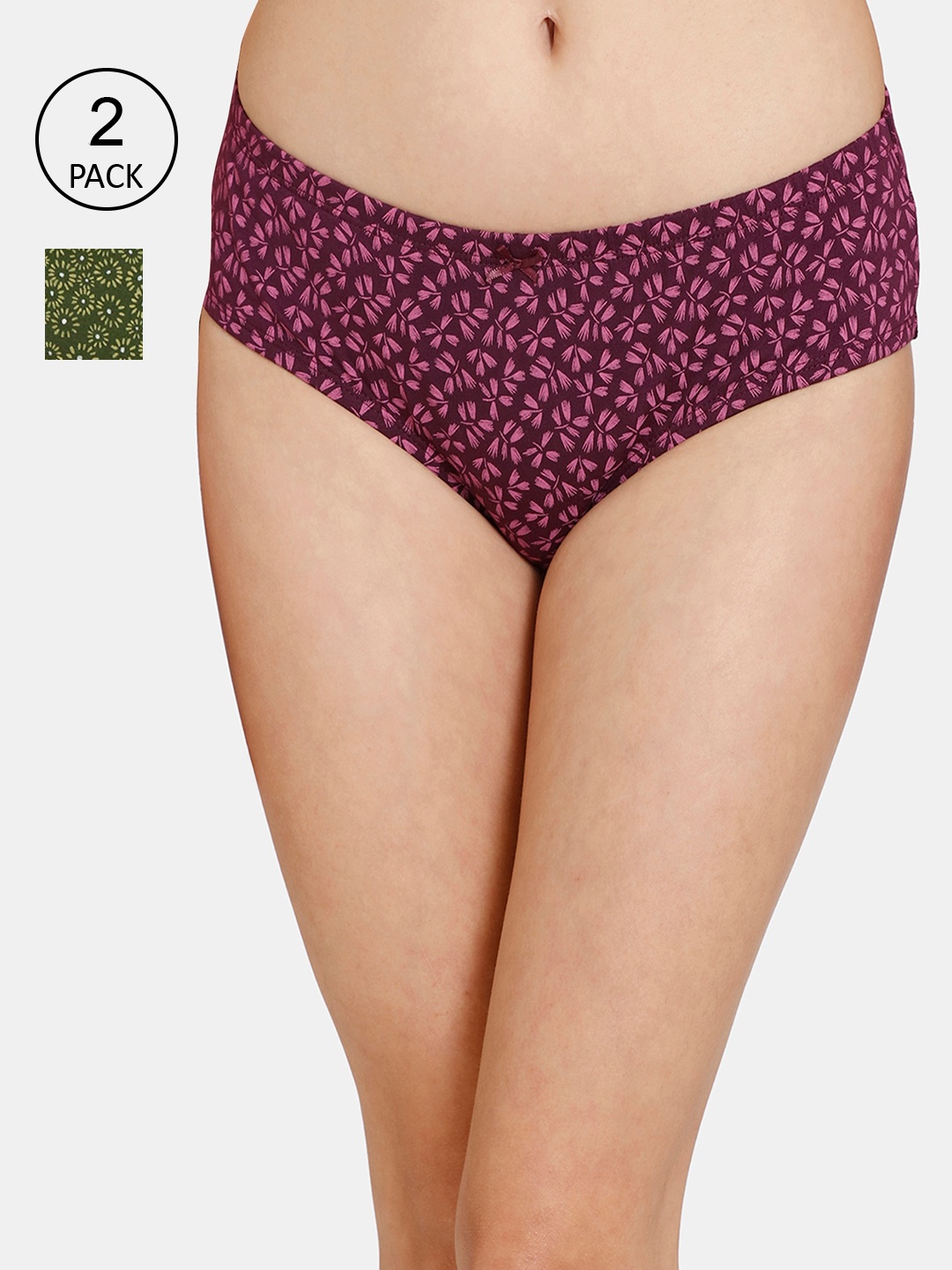 Rosaline by Zivame Women Pack Of 2 Green & Purple Printed Cotton Low-Rise Hipster Briefs