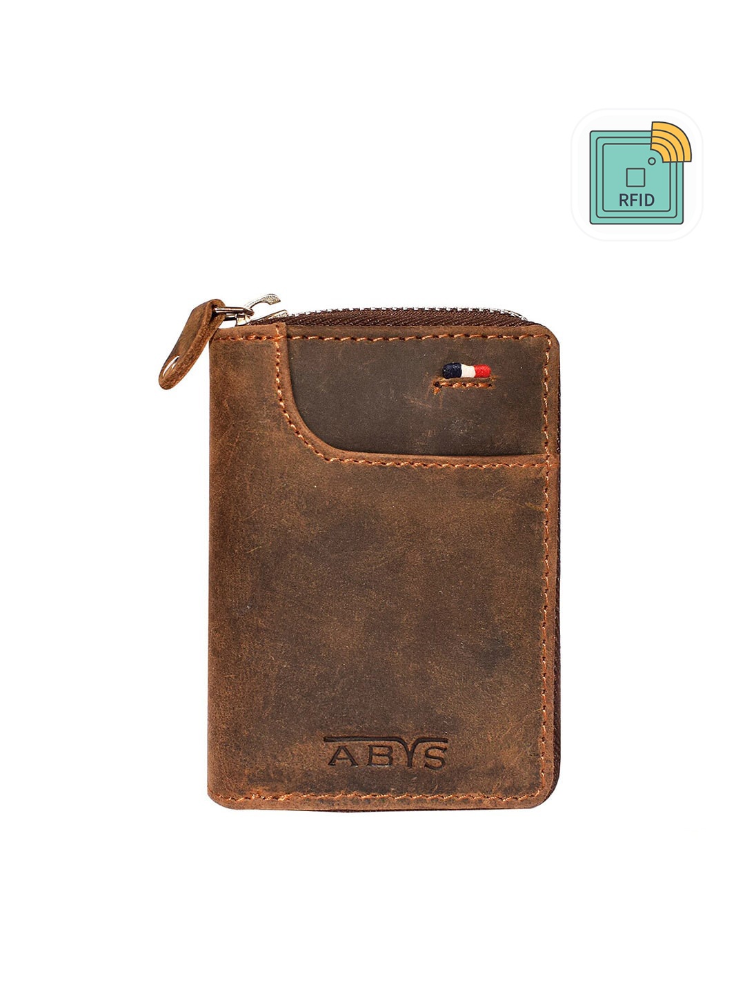 ABYS Unisex Brown Leather Zip Around Wallet
