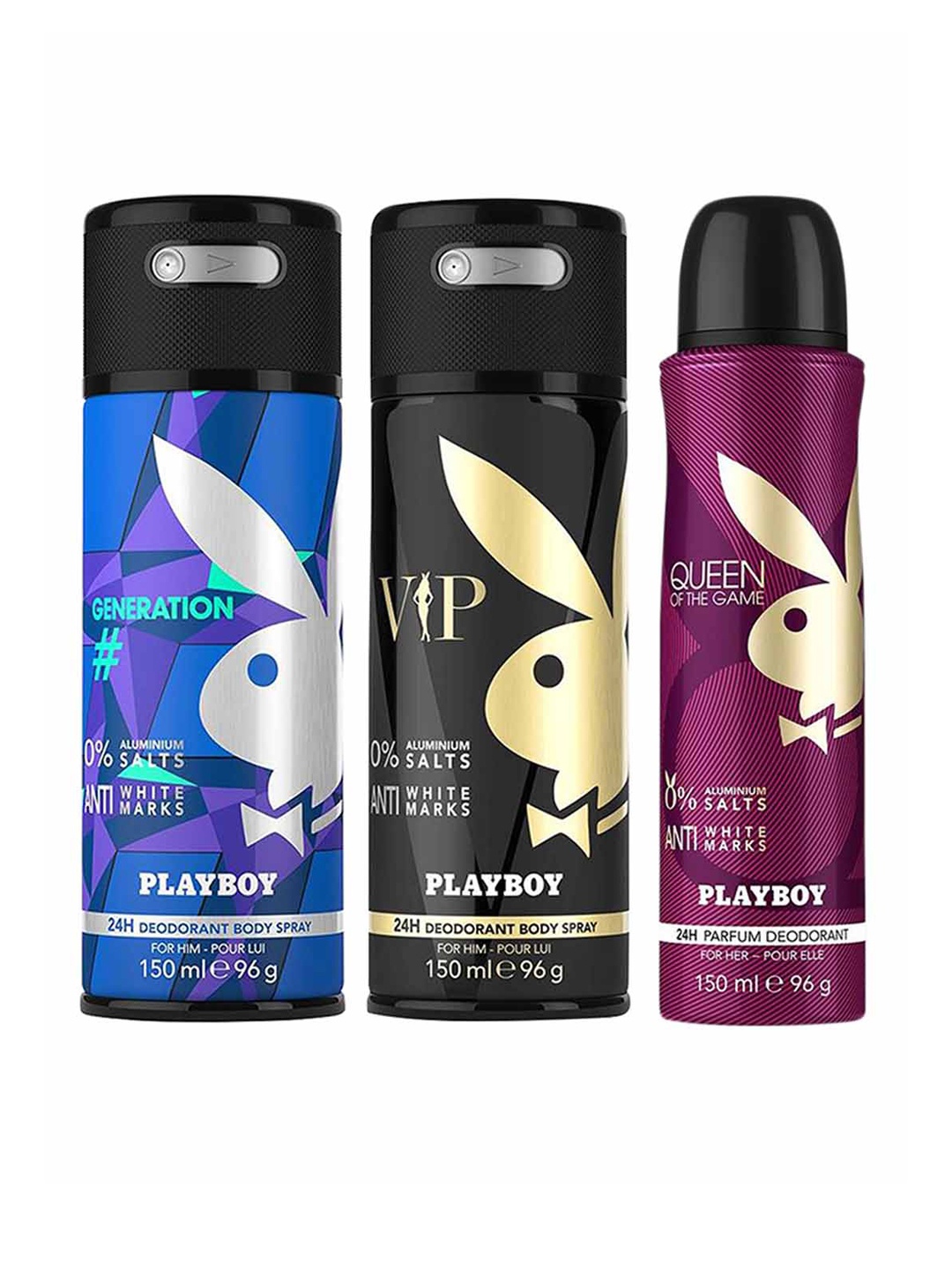 Playboy Set of 3 Deodorant - Men Generation + Men VIP + Queen Of The Game - 150 ml Each, Blue
Playboy Set of 3 Deodorant - Men Generation + Men VIP + Queen Of The Game - 150 ml Each, Blue
