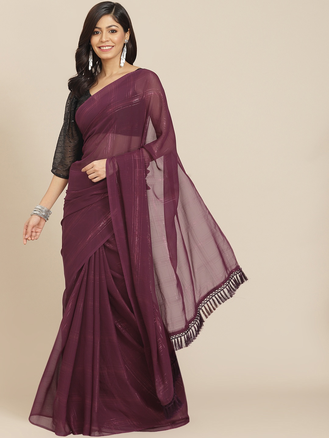 Tikhi Imli Magenta Checked Saree