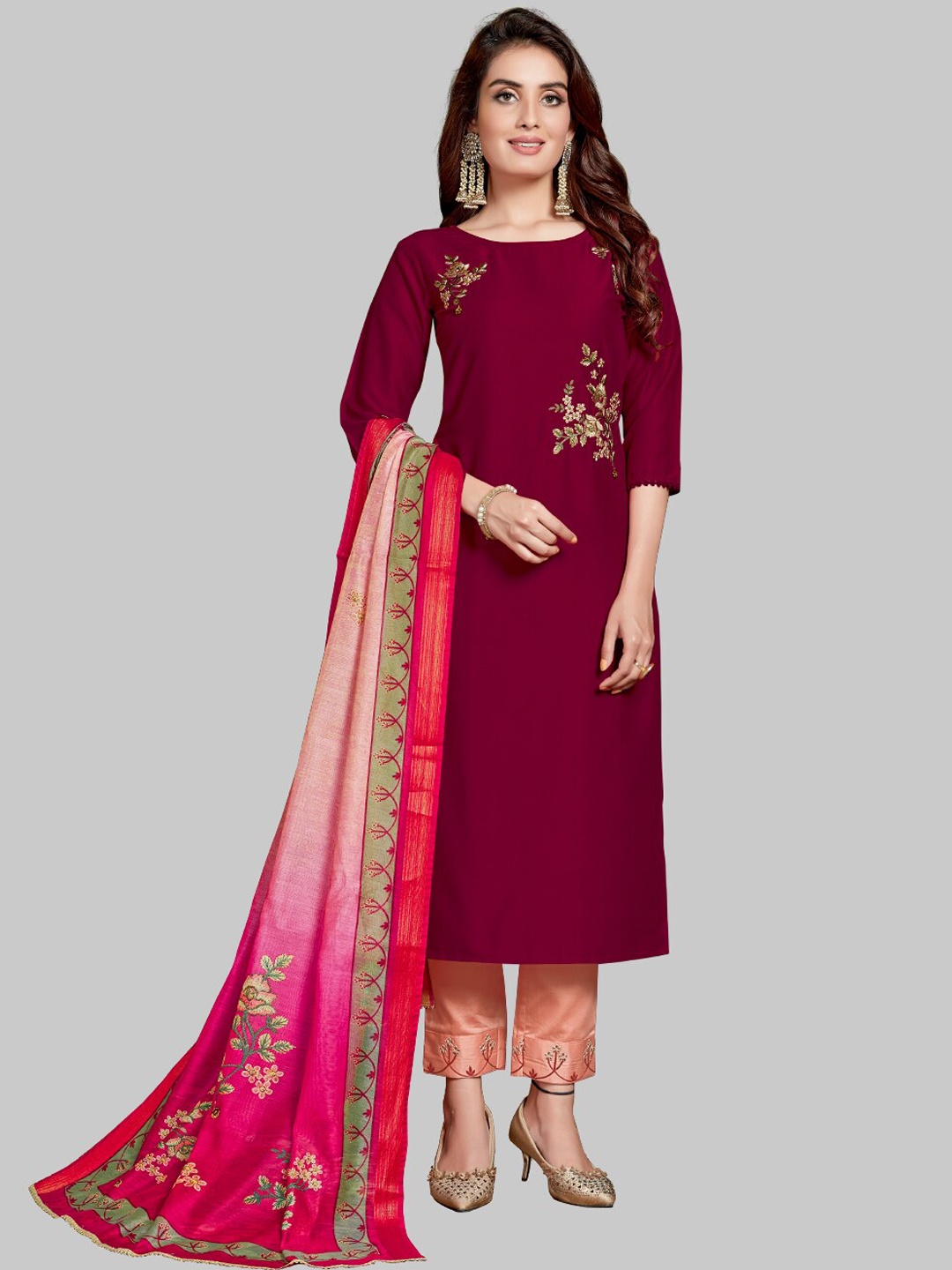 7TH FAB Women Red Floral Embroidered Pleated Pure Silk Kurti with Patiala & With Dupatta
7TH FAB Women Red Floral Embroidered Pleated Pure Silk Kurti with Patiala & With Dupatta