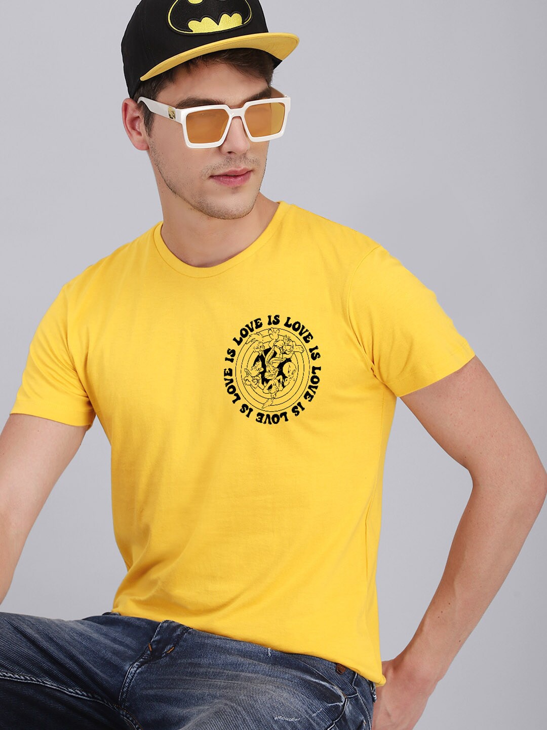 Free Authority Men Yellow Printed Pure Cotton Tshirts