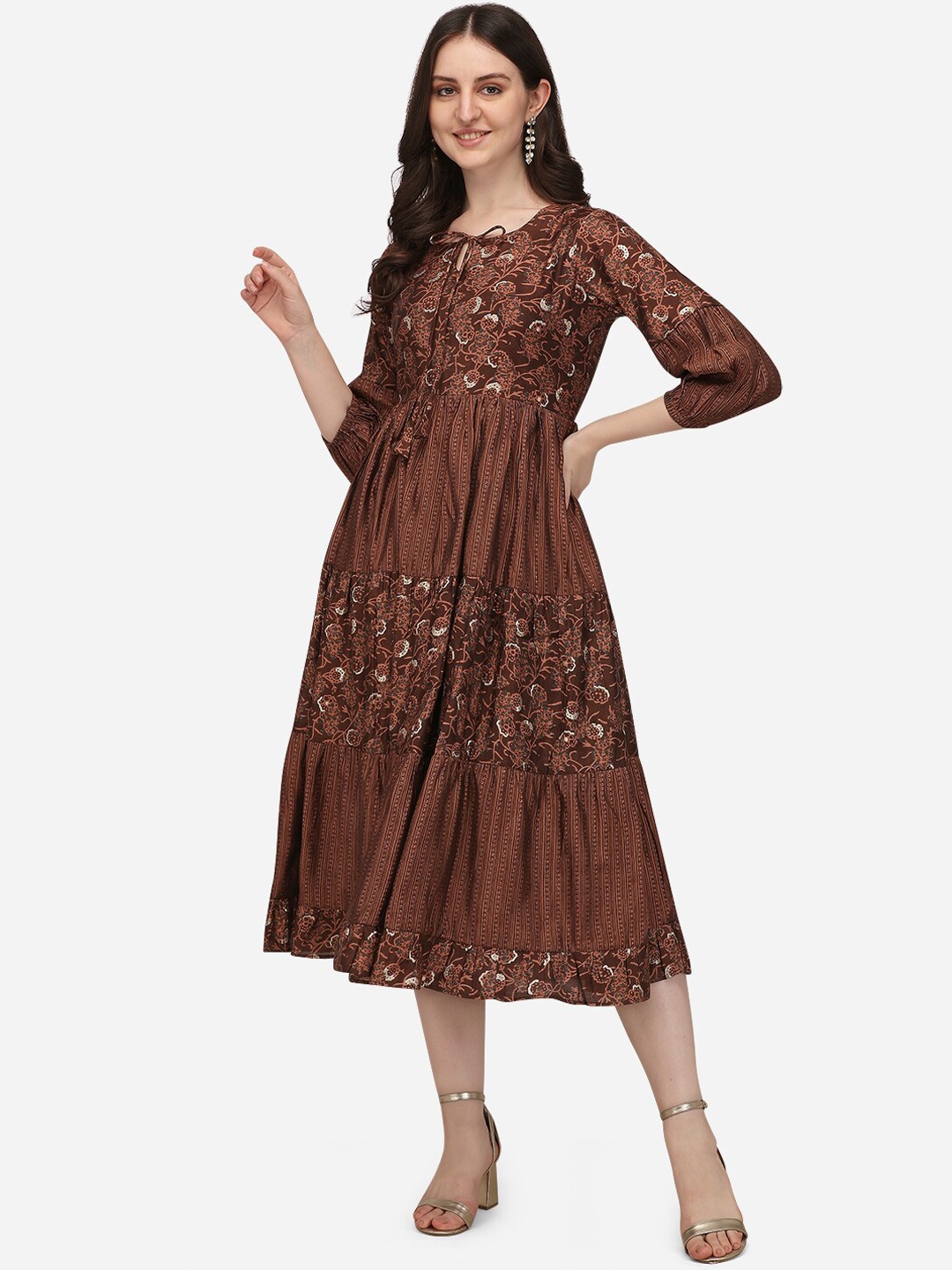 Pure 9 Women Brown Ethnic Motifs Embellished Flared Sleeves Thread Work Chanderi Silk Anarkali Kurta
Pure 9 Women Brown Ethnic Motifs Embellished Flared Sleeves Thread Work Chanderi Silk Anarkali Kurta