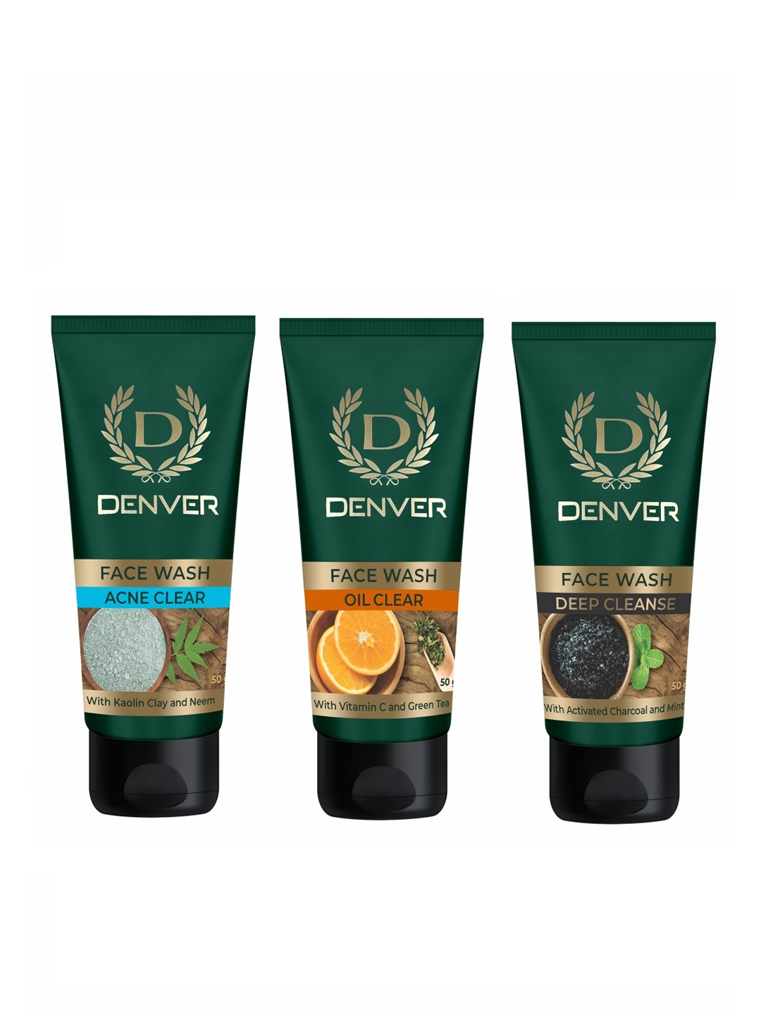Denver Men Set of 3 Face Wash - Acne Clear - Oil Clear - Deep Cleanse - 50g each, Green
Denver Men Set of 3 Face Wash - Acne Clear - Oil Clear - Deep Cleanse - 50g each, Green
