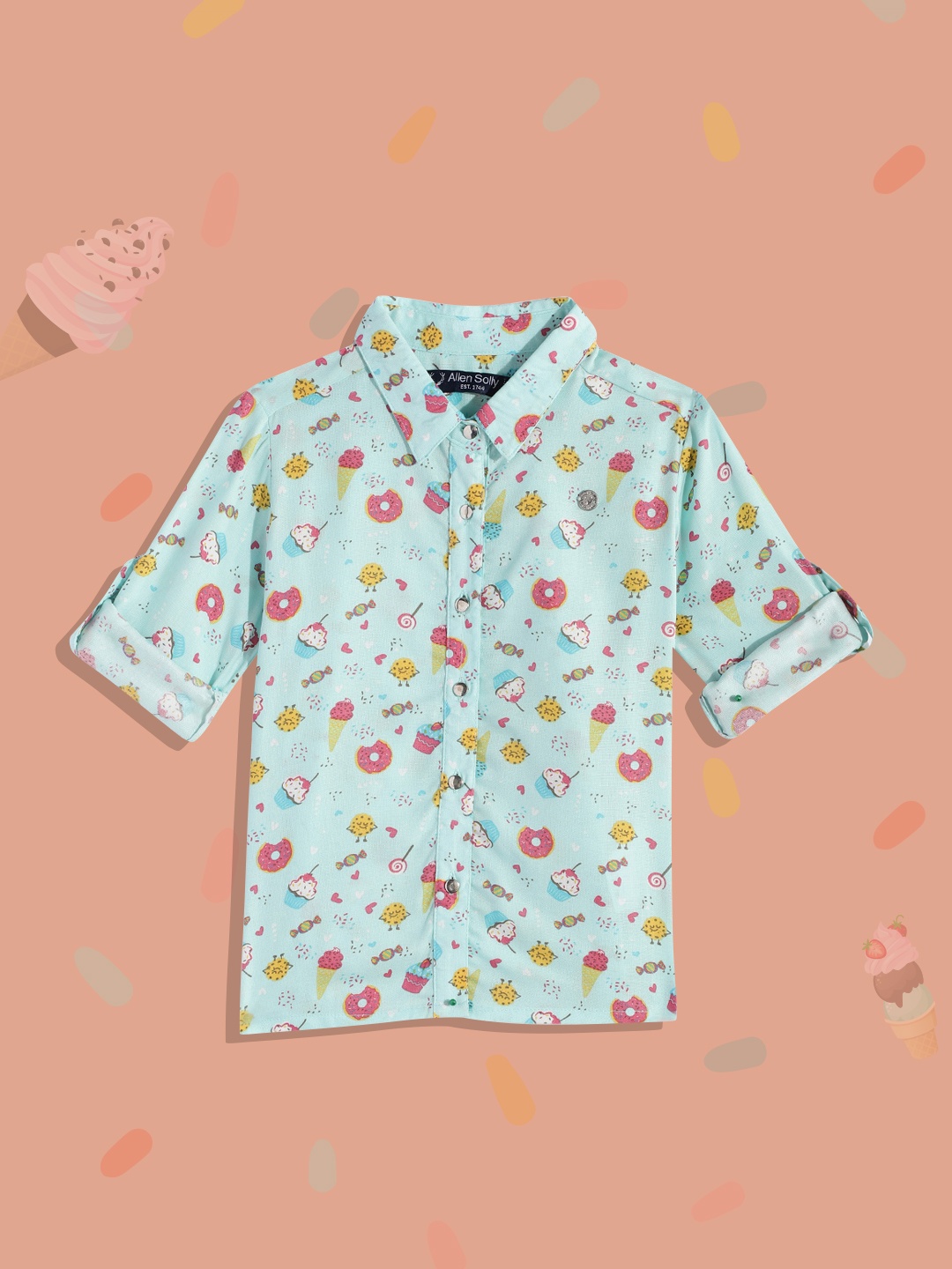 Allen Solly Junior Girls Sea Green Printed Casual Shirt