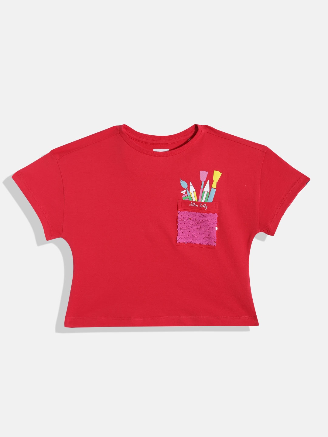 Allen Solly Junior Girls Cotton Flip Sequin Pocket Detail Drop-Shoulder Crop Boxy T-shirt, Red
Allen Solly Junior Girls Cotton Flip Sequin Pocket Detail Drop-Shoulder Crop Boxy T-shirt, Red