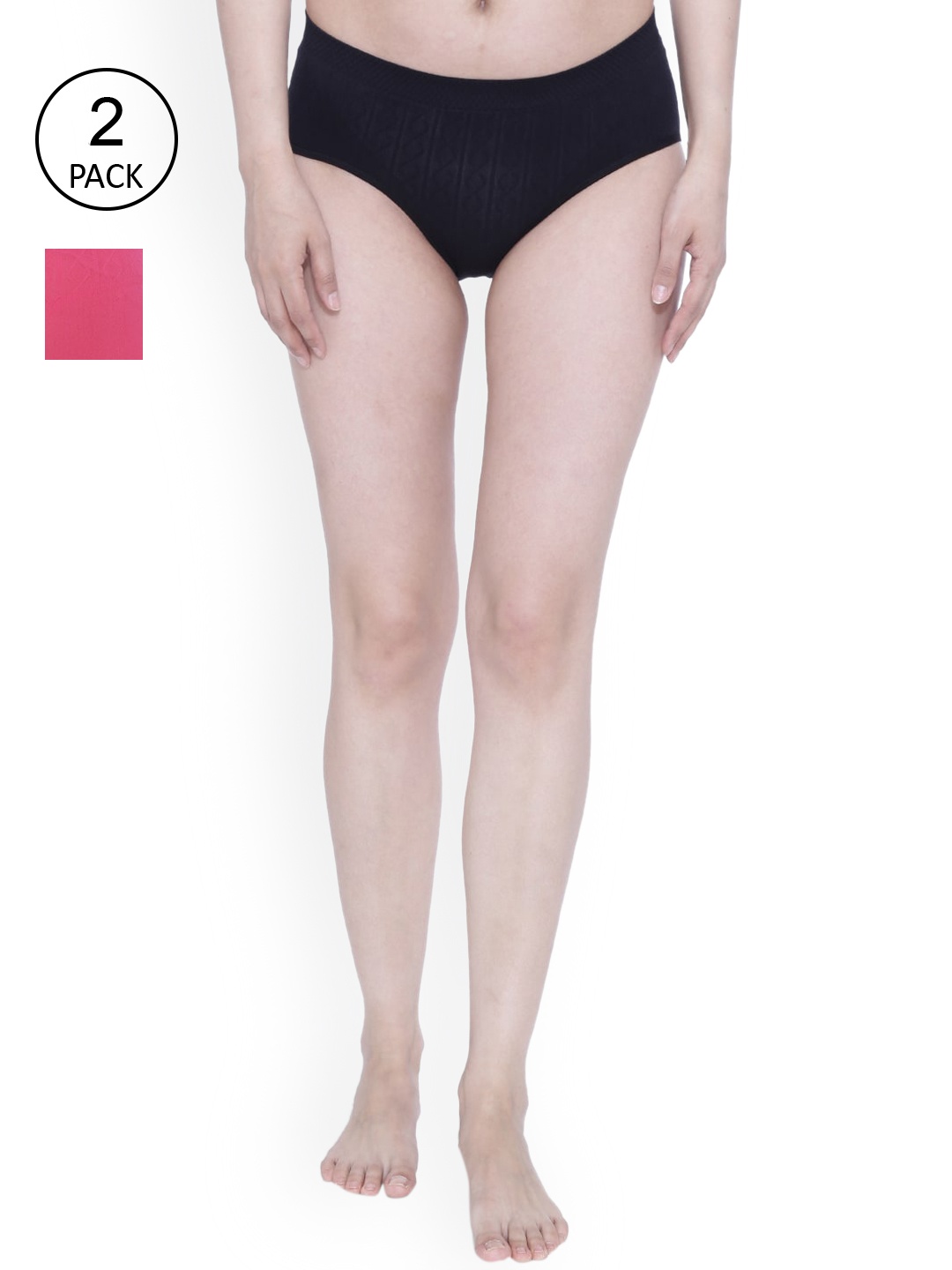 Anoma Women Pack Of 2 Black & Pink Mid-Rise Hipster Briefs