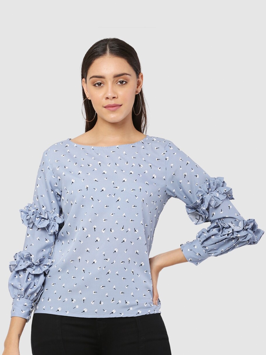 The Label Bar Grey Floral Print Crepe Top