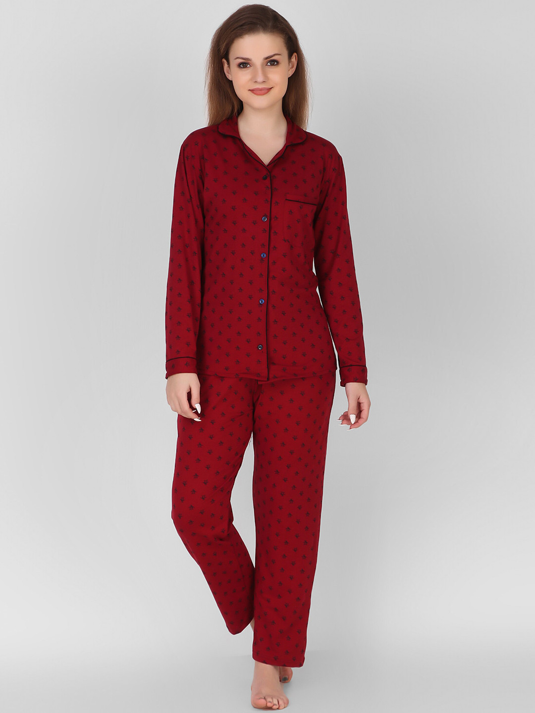 Keepfit Women Maroon & Black Printed Night suit
Keepfit Women Maroon & Black Printed Night suit