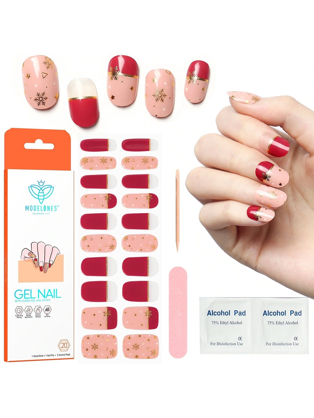 Modelones 20 Semi-Cured Gel Nail Strips Sticker with Wood Stick & Nail File- New Year Baby, Maroon
Modelones 20 Semi-Cured Gel Nail Strips Sticker with Wood Stick & Nail File- New Year Baby, Maroon